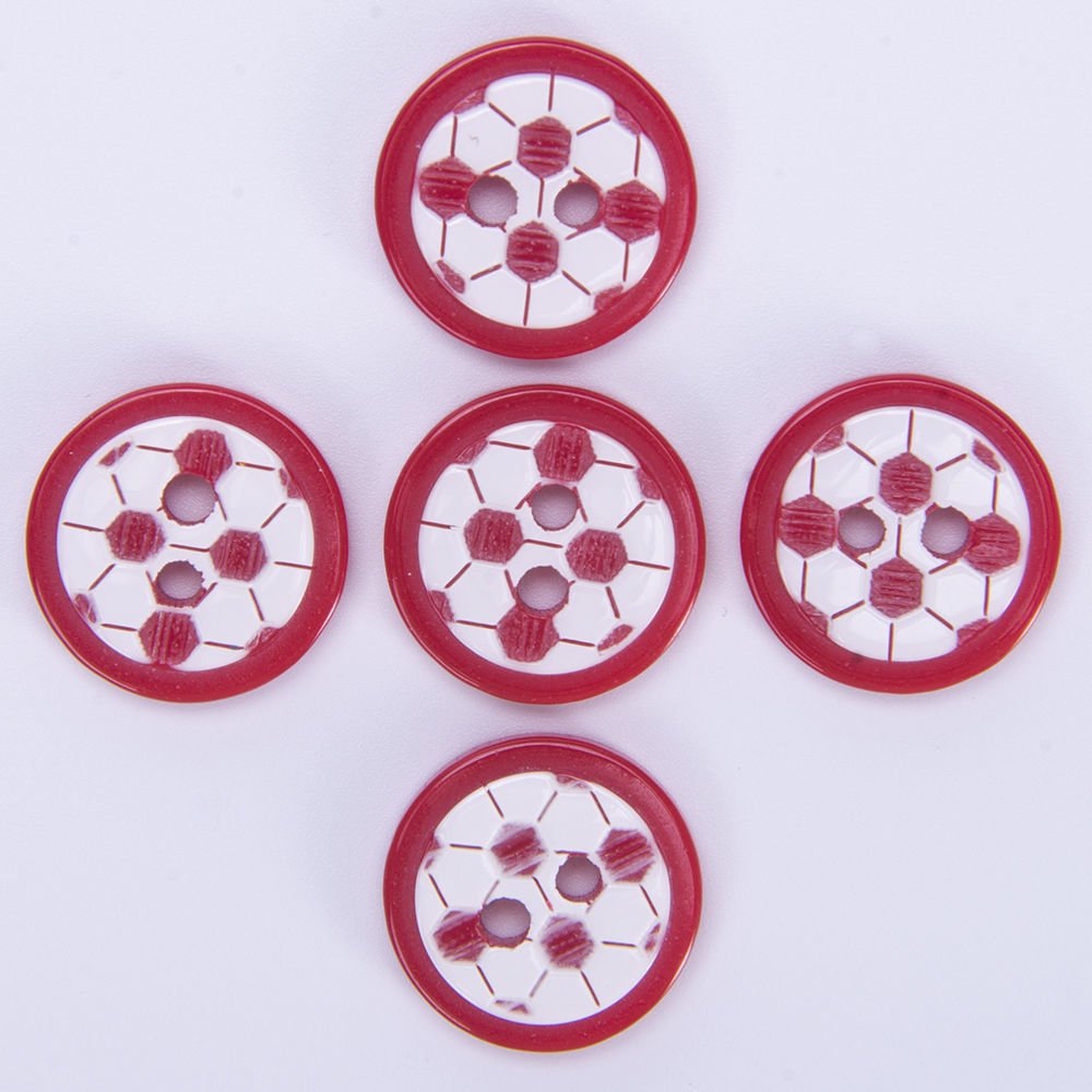 BEBE DÜĞME - 14 MM - FUTBOL TOPU - 5 ADET KIRMIZI-BEYAZ