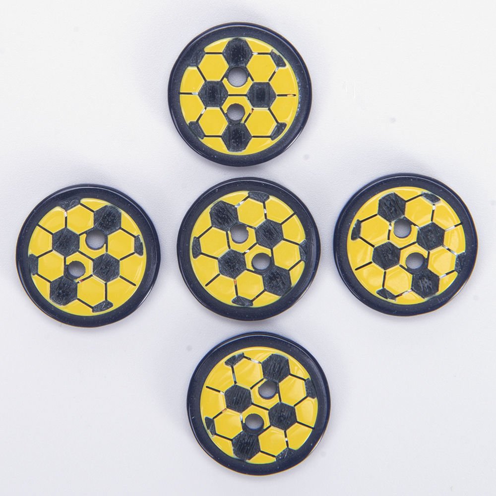 BEBE DÜĞME - 14 MM - FUTBOL TOPU - 5 ADET SARI-LACİVERT