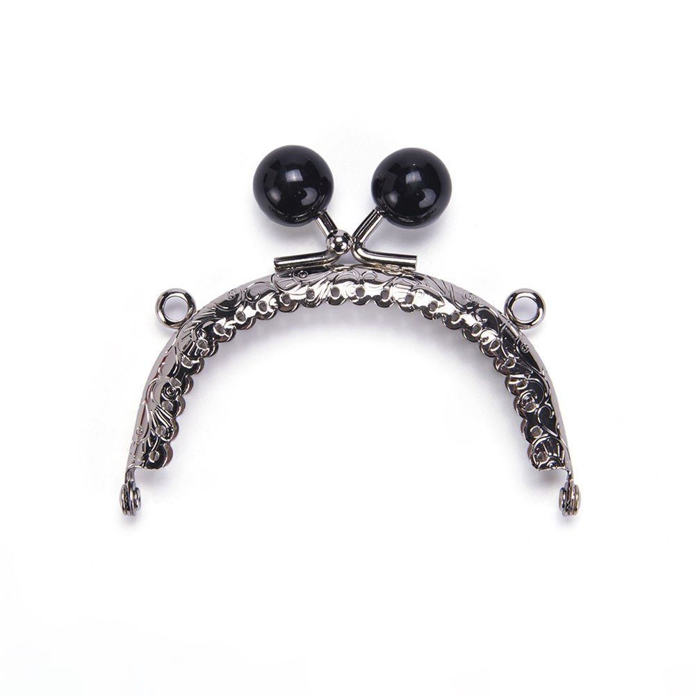 OVAL SİYAH BONCUKLU BURS 8,5 CM GÜMÜŞ