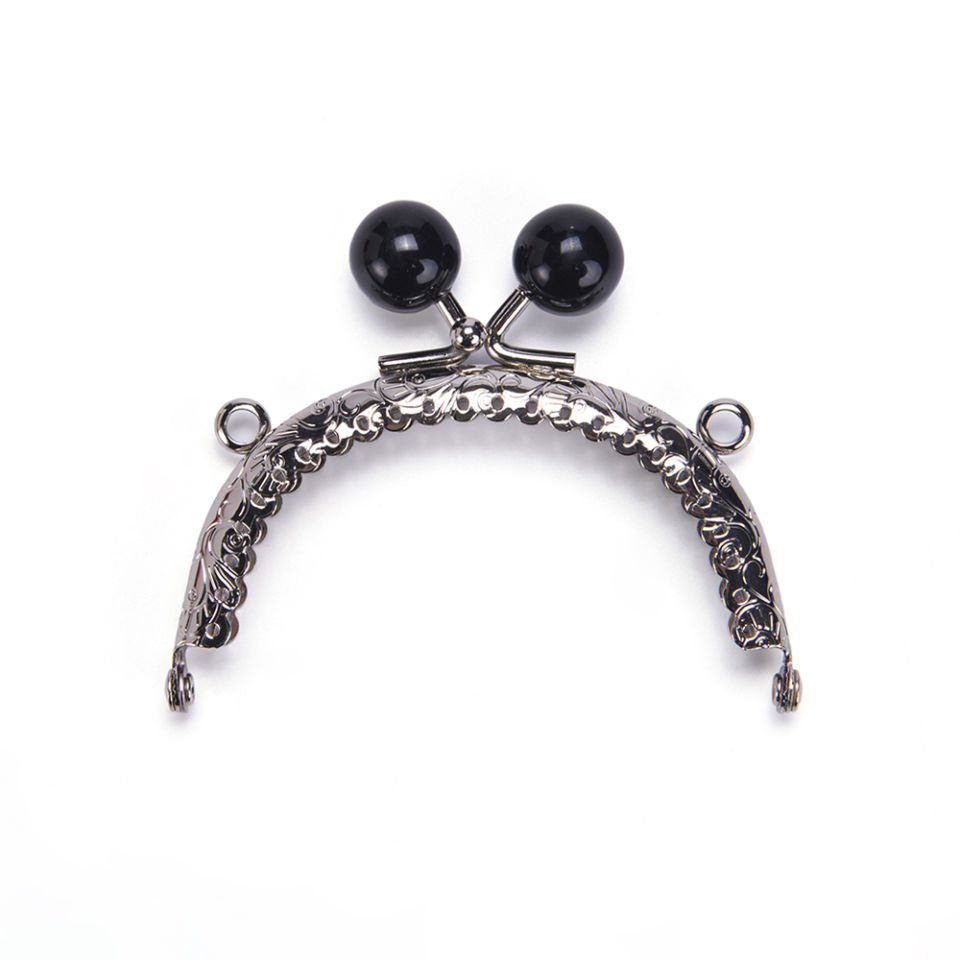 OVAL SİYAH BONCUKLU BURS 8,5 CM GÜMÜŞ