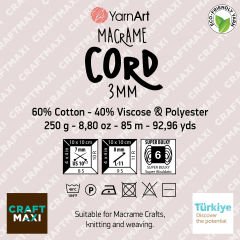 YARNART MACRAME CORD 3 MM - MAKROME EL ÖRGÜ İPİ MAVİ - 795