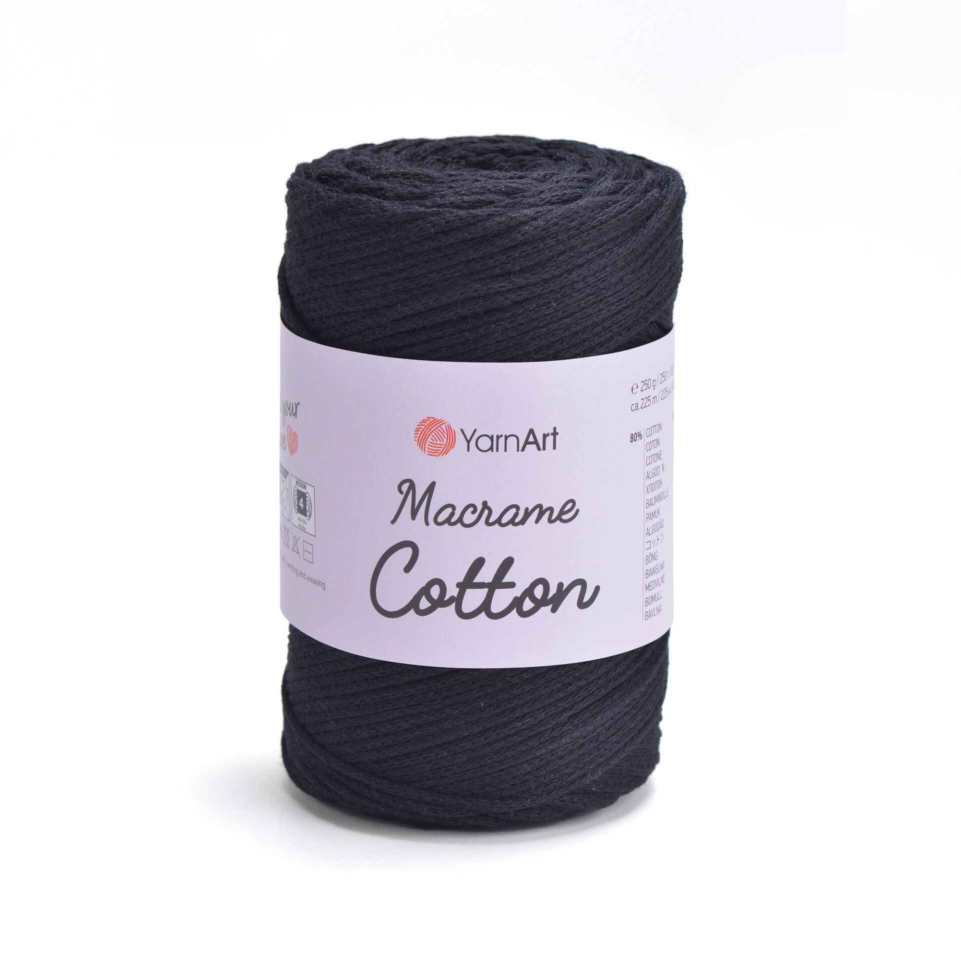 YARNART MACRAME COTTON - MAKROME EL ÖRGÜ İPİ SİYAH - 750