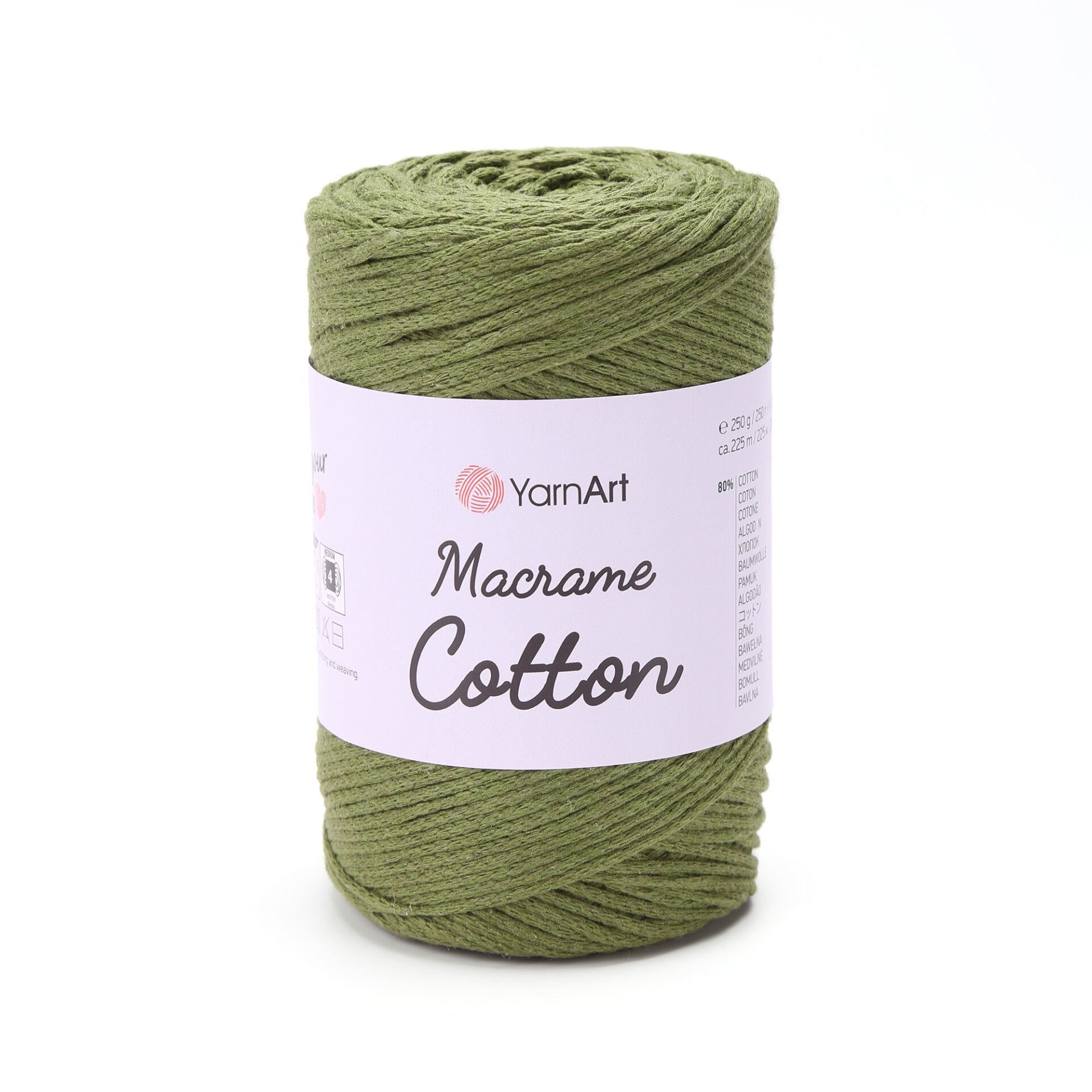 YARNART MACRAME COTTON - MAKROME EL ÖRGÜ İPİ ZEYTİN YEŞİLİ - 787