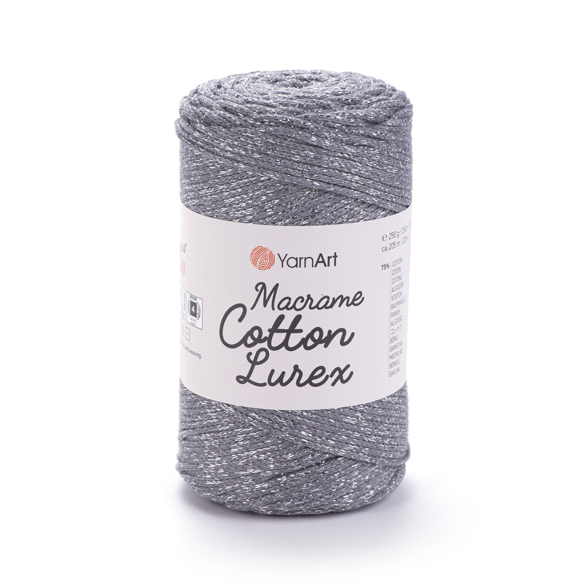 YARNART MACRAME COTTON LUREX - SİMLİ MAKROME EL ÖRGÜ İPİ GRİ - 737