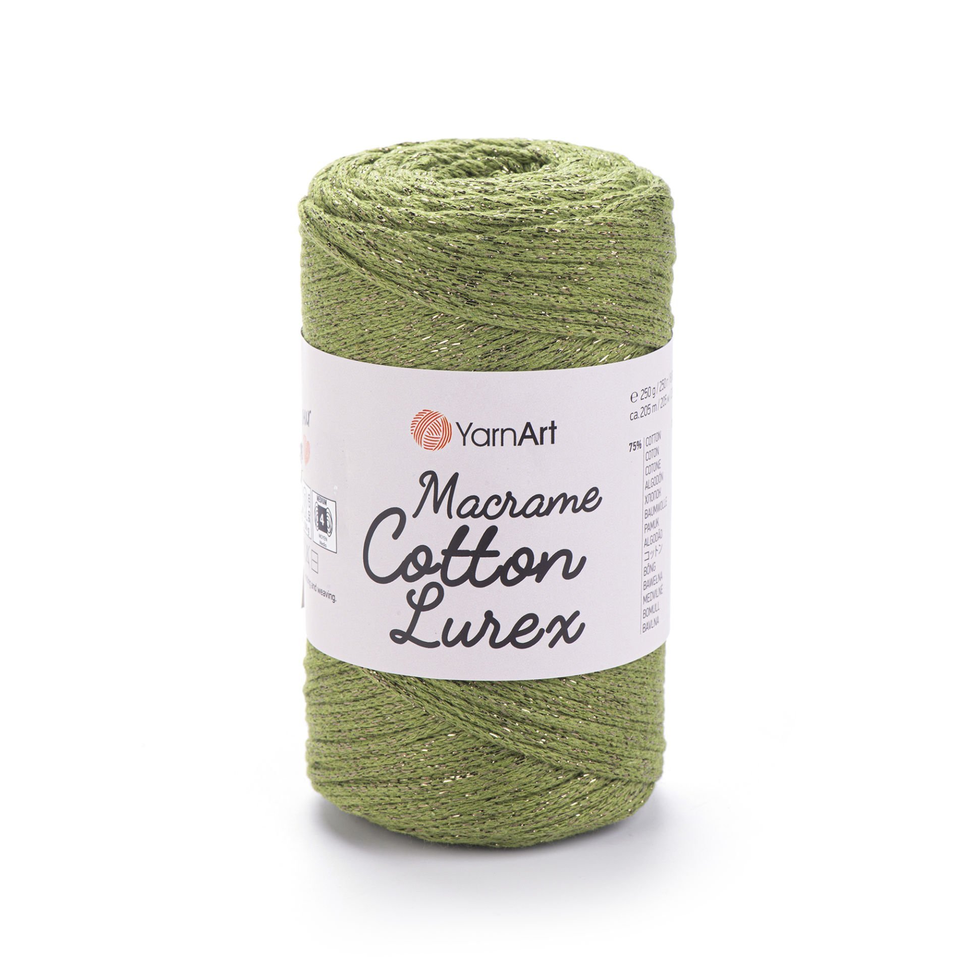 YARNART MACRAME COTTON LUREX - SİMLİ MAKROME EL ÖRGÜ İPİ ZEYTİN YEŞİLİ - 741
