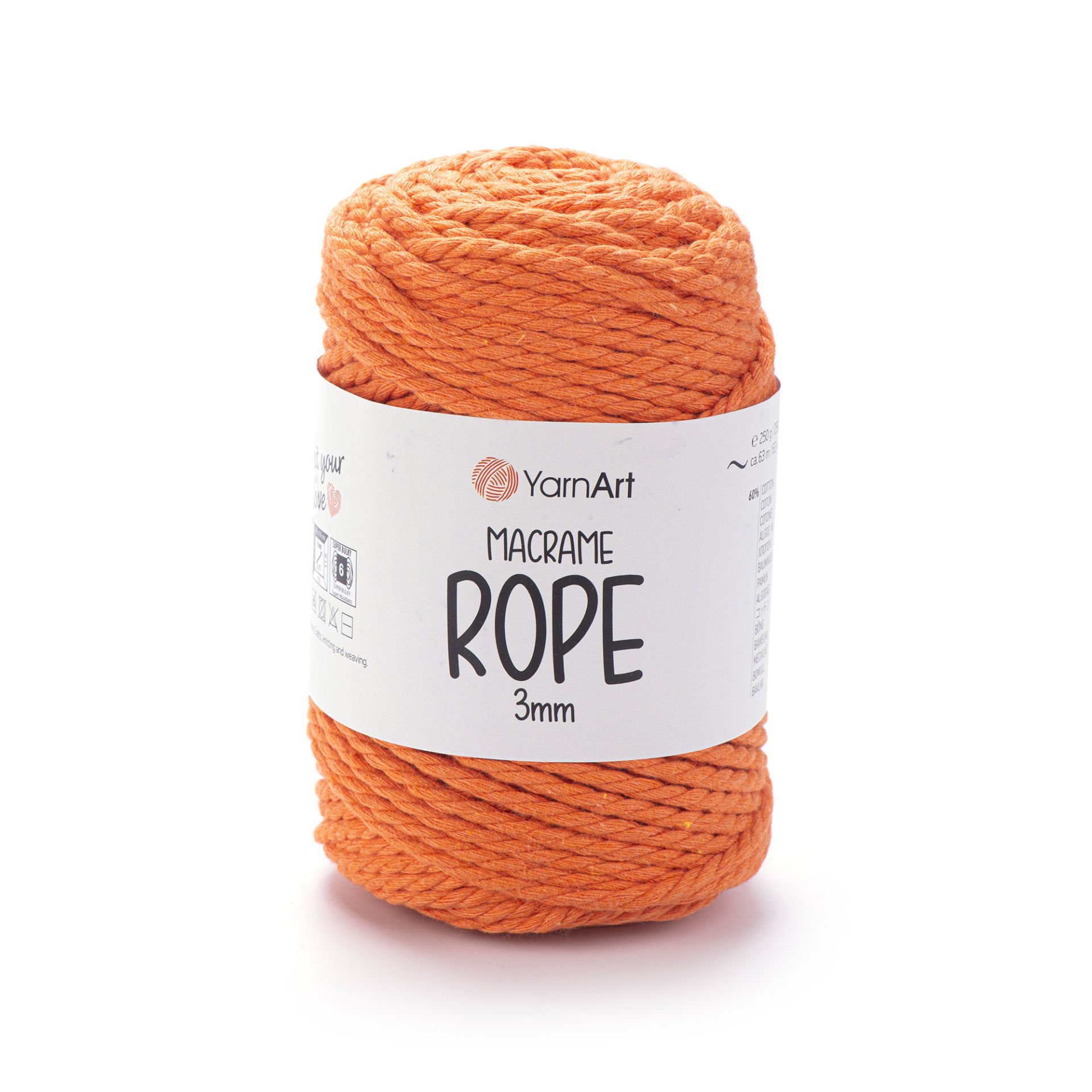 YARNART MACRAME ROPE 3 MM - MAKROME EL ÖRGÜ İPİ AÇIK TURUNCU - 770