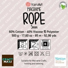 YARNART MACRAME ROPE 5 MM - MAKROME EL ÖRGÜ İPİ KIRIK BEYAZ - 752