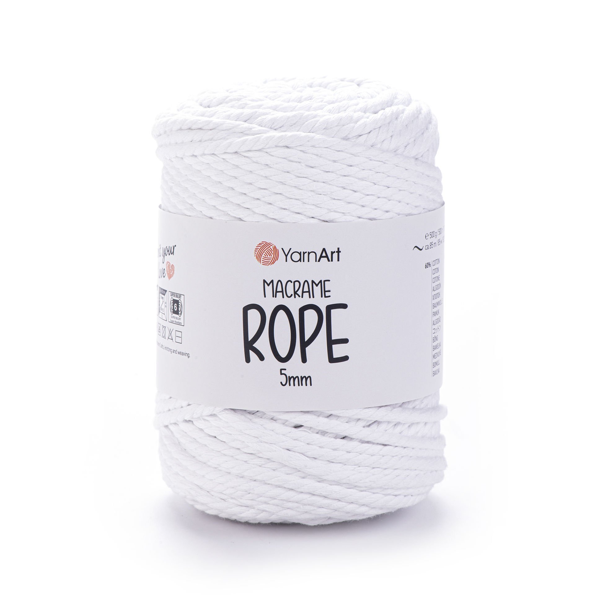 YARNART MACRAME ROPE 5 MM - MAKROME EL ÖRGÜ İPİ BEYAZ - 751