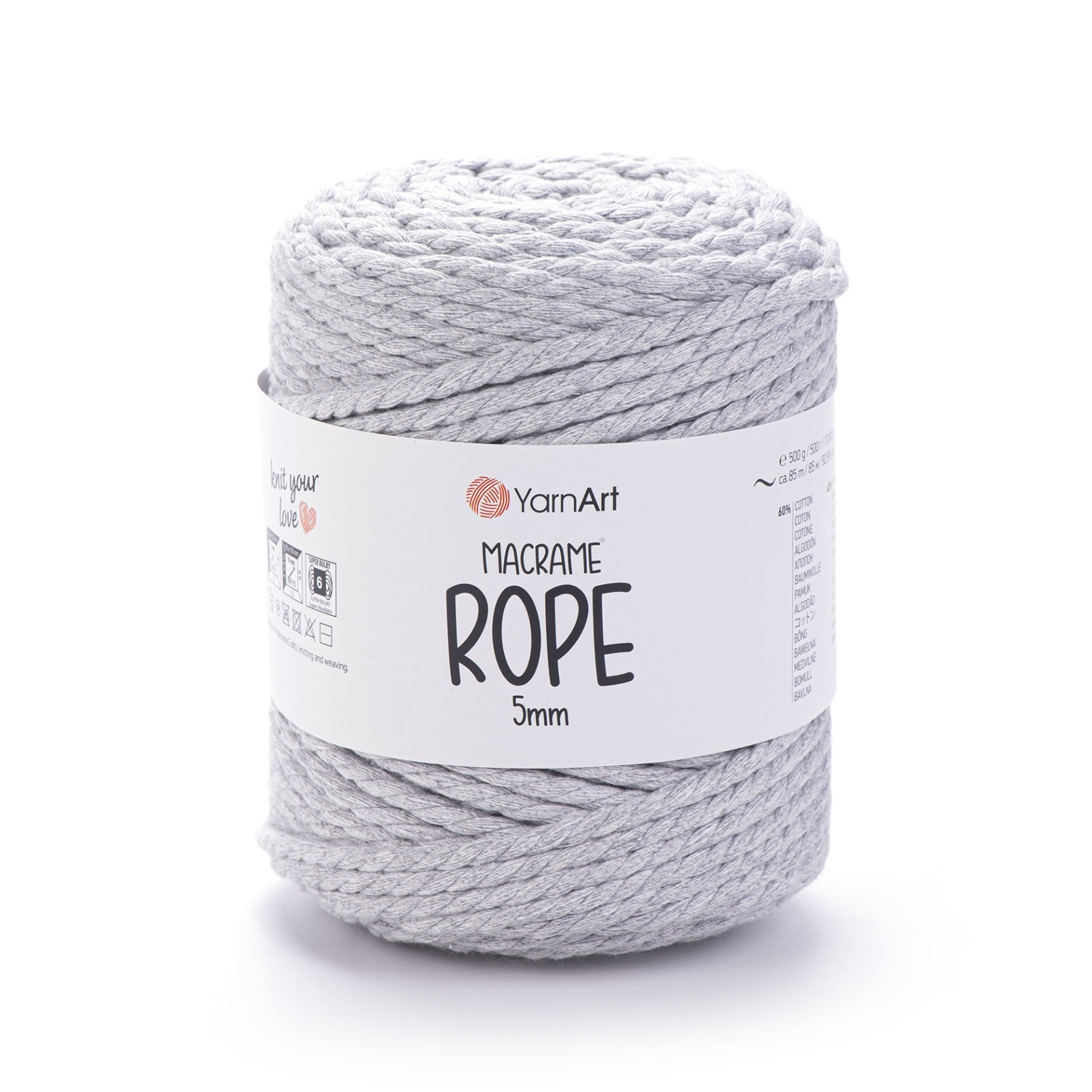 YARNART MACRAME ROPE 5 MM - MAKROME EL ÖRGÜ İPİ AÇIK GRİ - 756