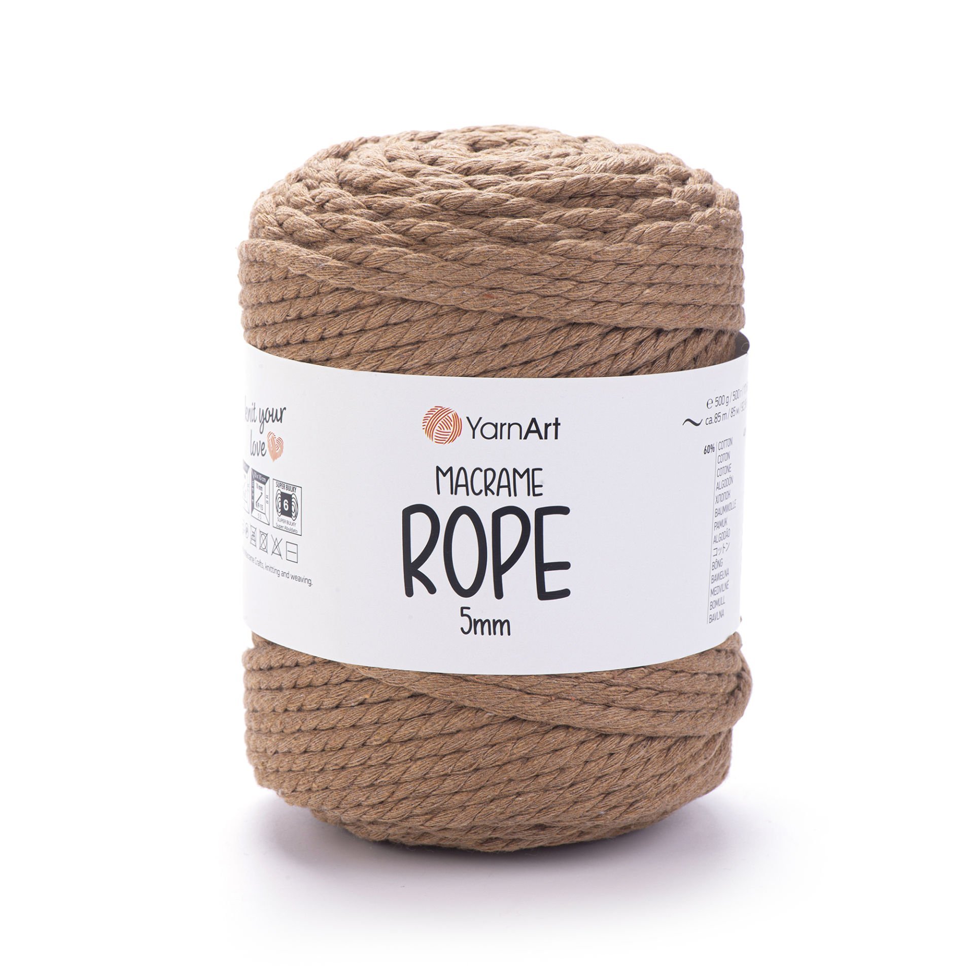 YARNART MACRAME ROPE 5 MM - MAKROME EL ÖRGÜ İPİ VİZON - 788