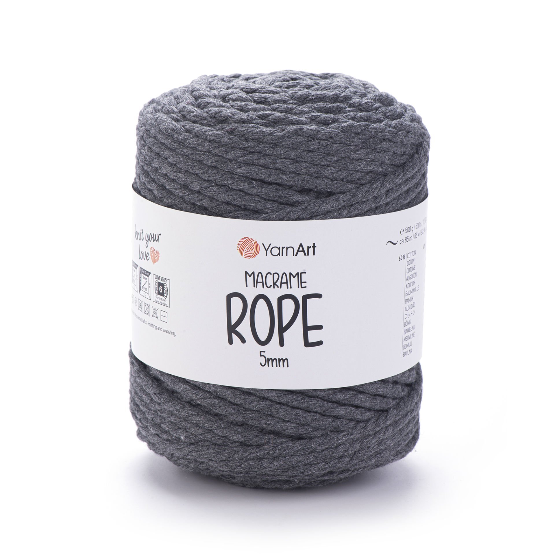 YARNART MACRAME ROPE 5 MM - MAKROME EL ÖRGÜ İPİ GRİ - 758