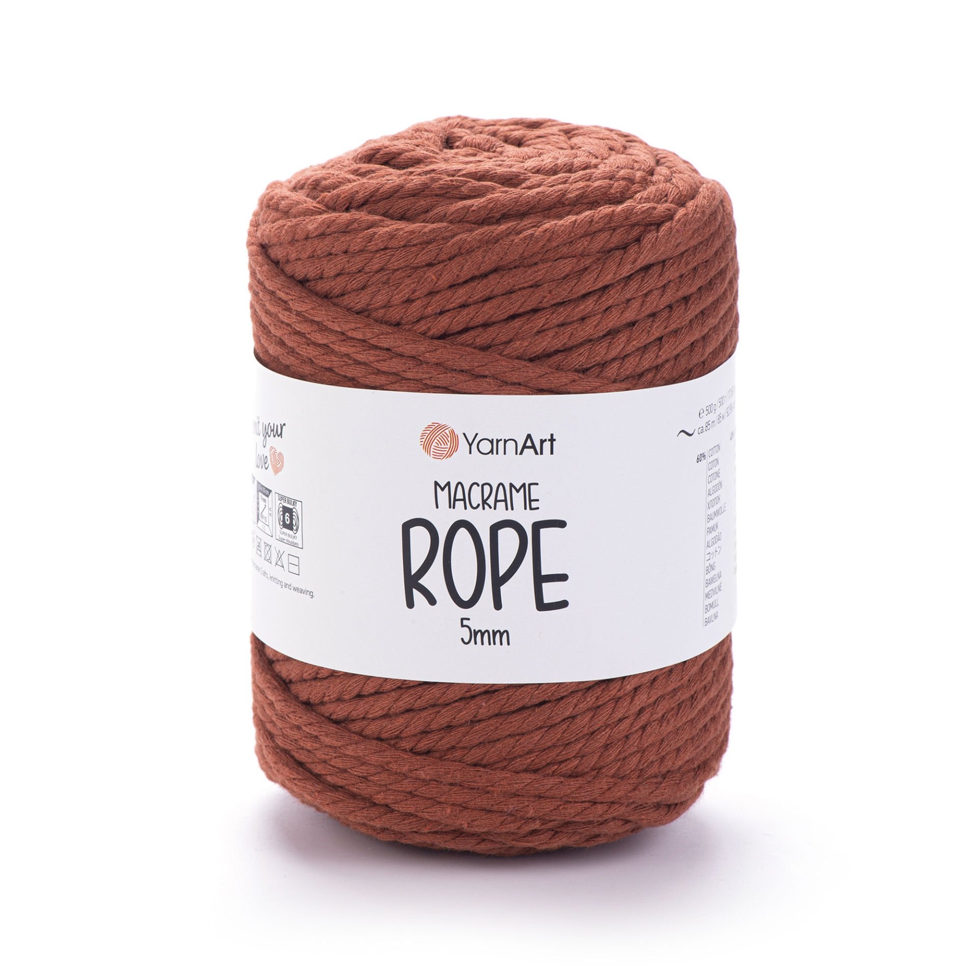 YARNART MACRAME ROPE 5 MM - MAKROME EL ÖRGÜ İPİ KİREMİT - 785