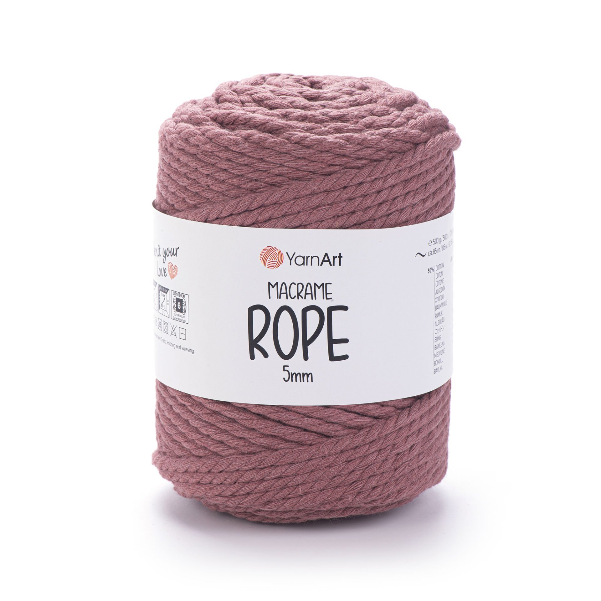 YARNART MACRAME ROPE 5 MM - MAKROME EL ÖRGÜ İPİ GÜL KURUSU - 792