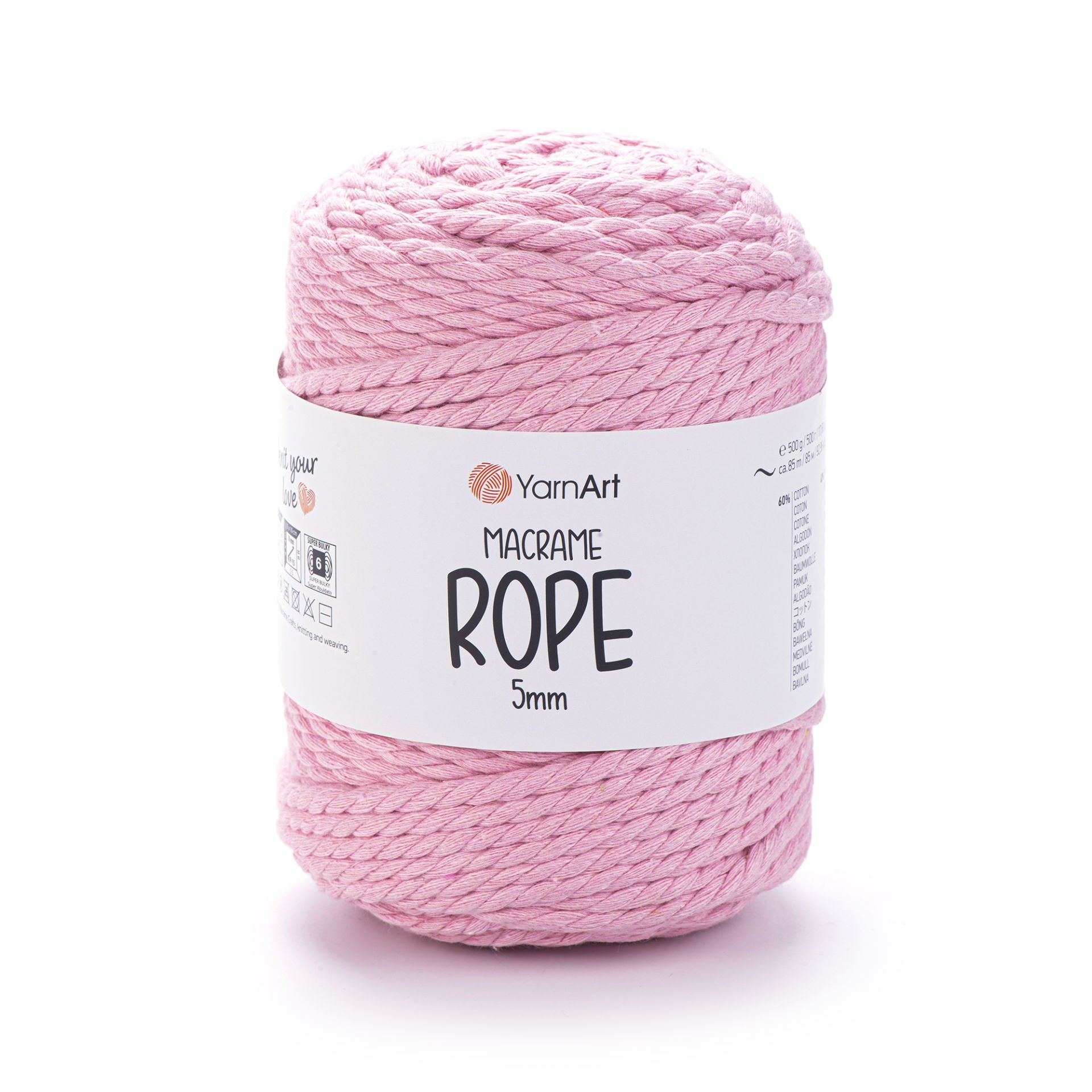 YARNART MACRAME ROPE 5 MM - MAKROME EL ÖRGÜ İPİ PEMBE - 762