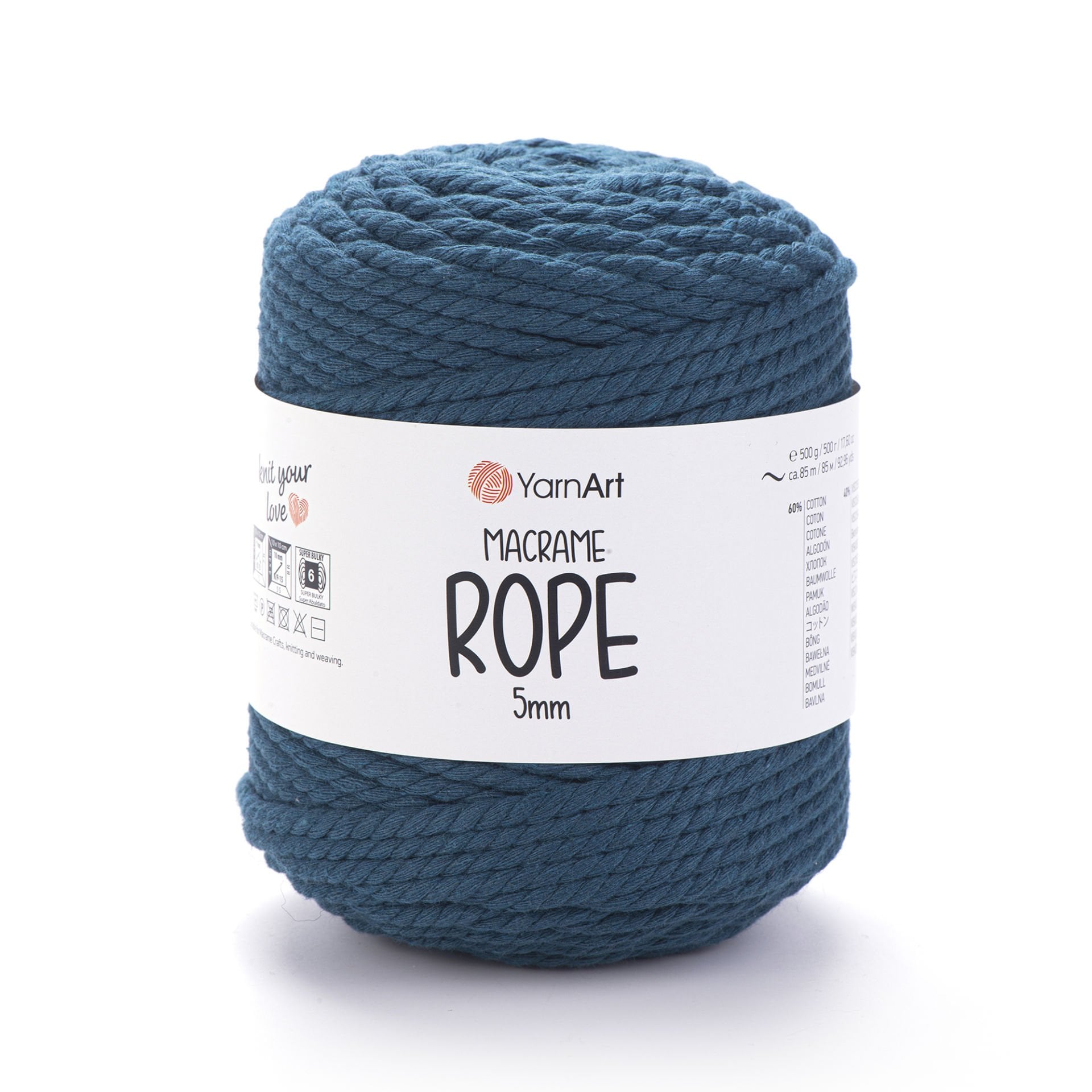 YARNART MACRAME ROPE 5 MM - MAKROME EL ÖRGÜ İPİ PETROL MAVİSİ - 789
