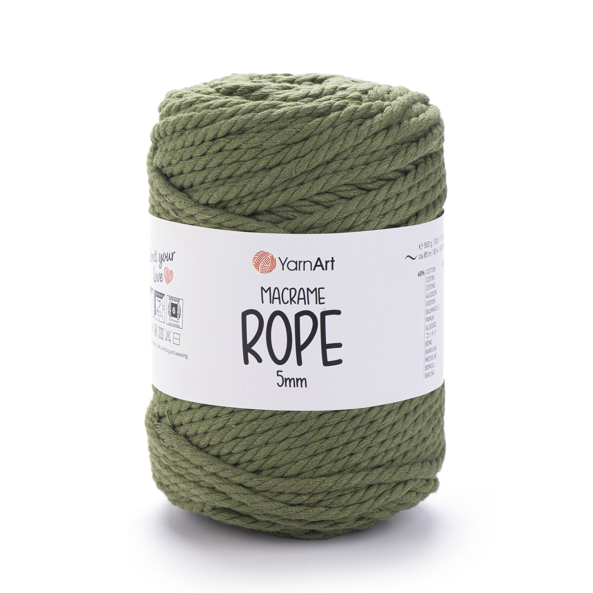 YARNART MACRAME ROPE 5 MM - MAKROME EL ÖRGÜ İPİ ZEYTİN YEŞİLİ - 787
