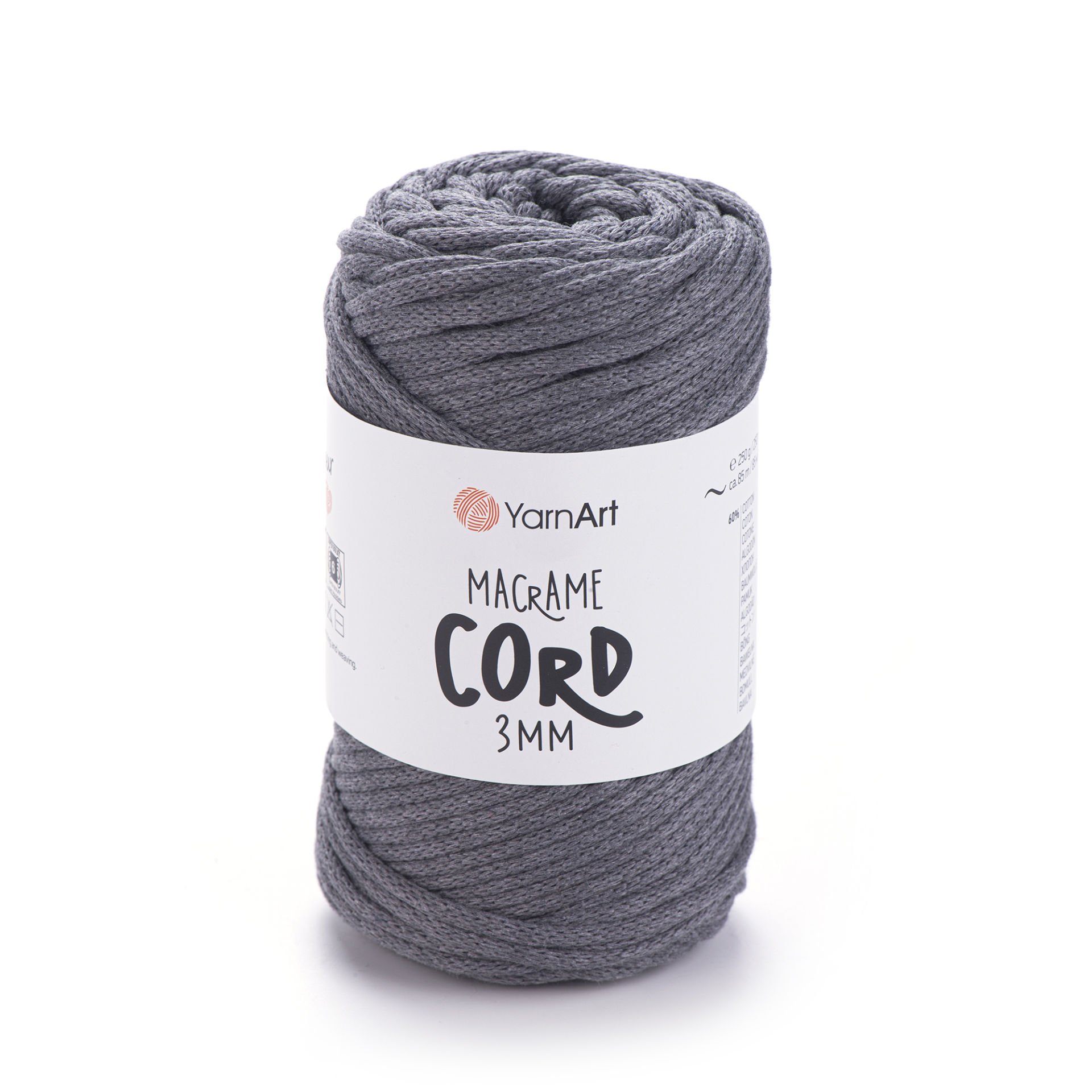 YARNART MACRAME CORD 3 MM - MAKROME EL ÖRGÜ İPİ GRİ - 774