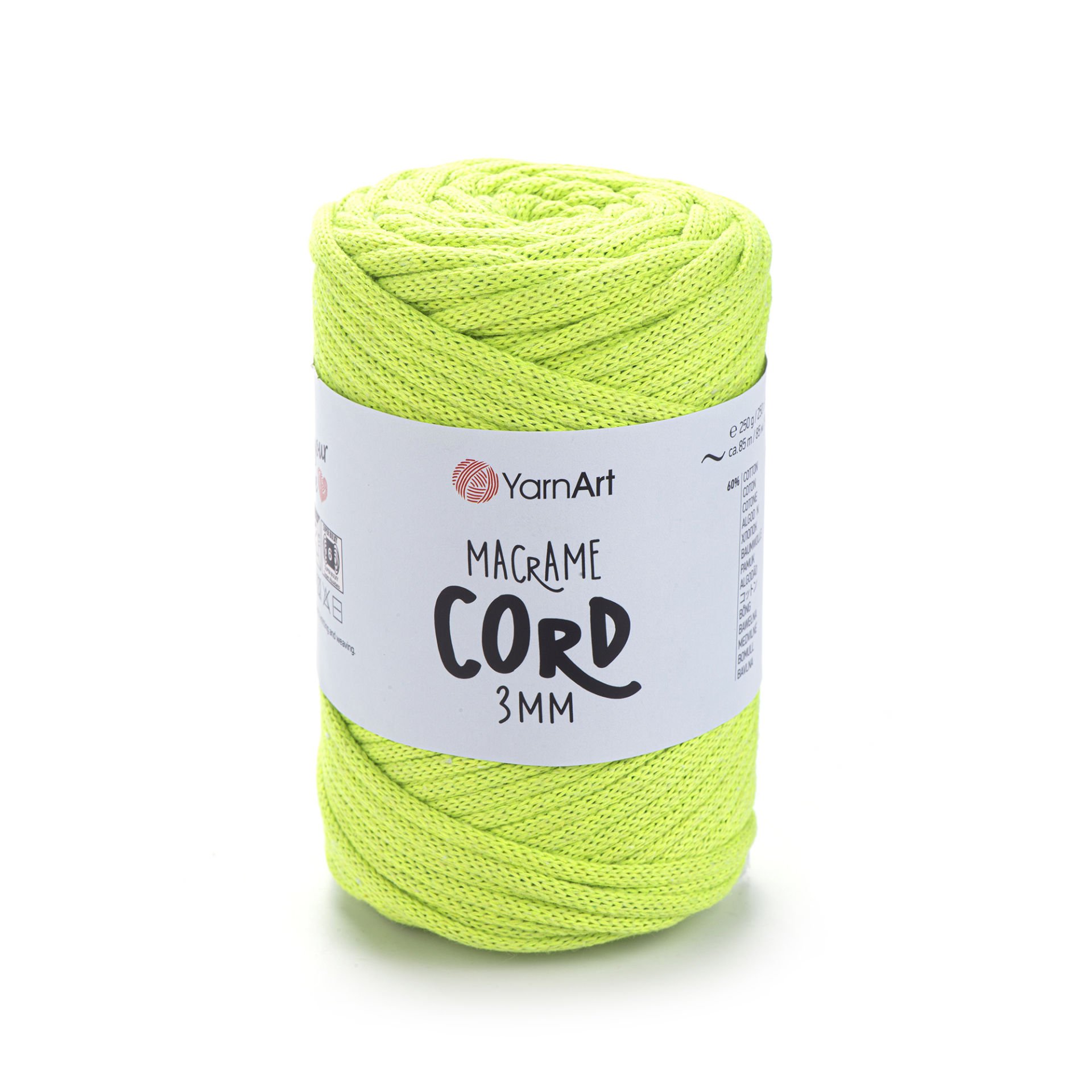 YARNART MACRAME CORD 3 MM - MAKROME EL ÖRGÜ İPİ FOSFORLU YEŞİL - 801
