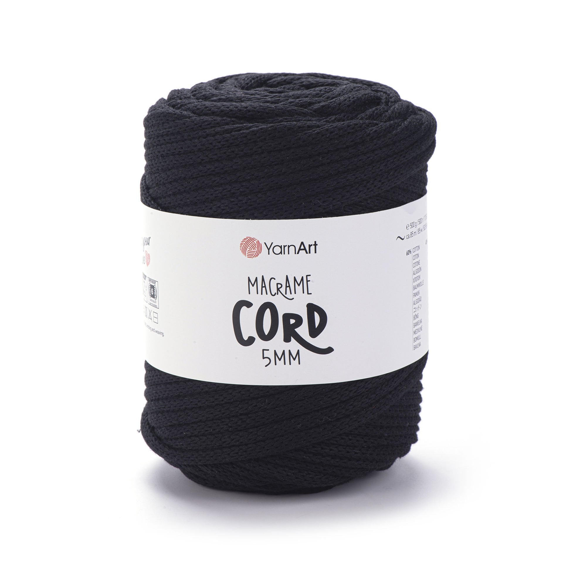 YARNART MACRAME CORD 5 MM - MAKROME EL ÖRGÜ İPİ SİYAH - 750