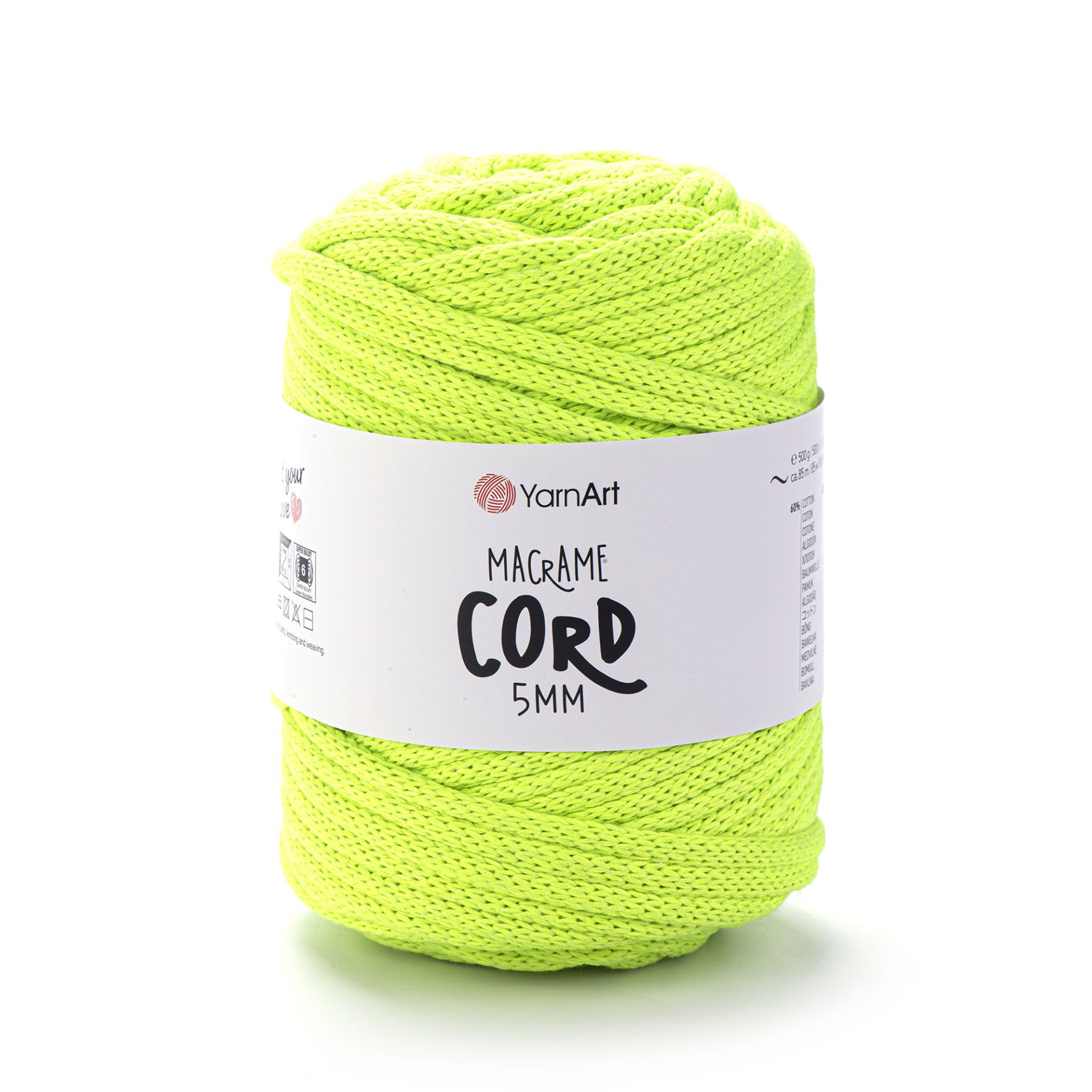 YARNART MACRAME CORD 5 MM - MAKROME EL ÖRGÜ İPİ FOSFORLU YEŞİL - 801