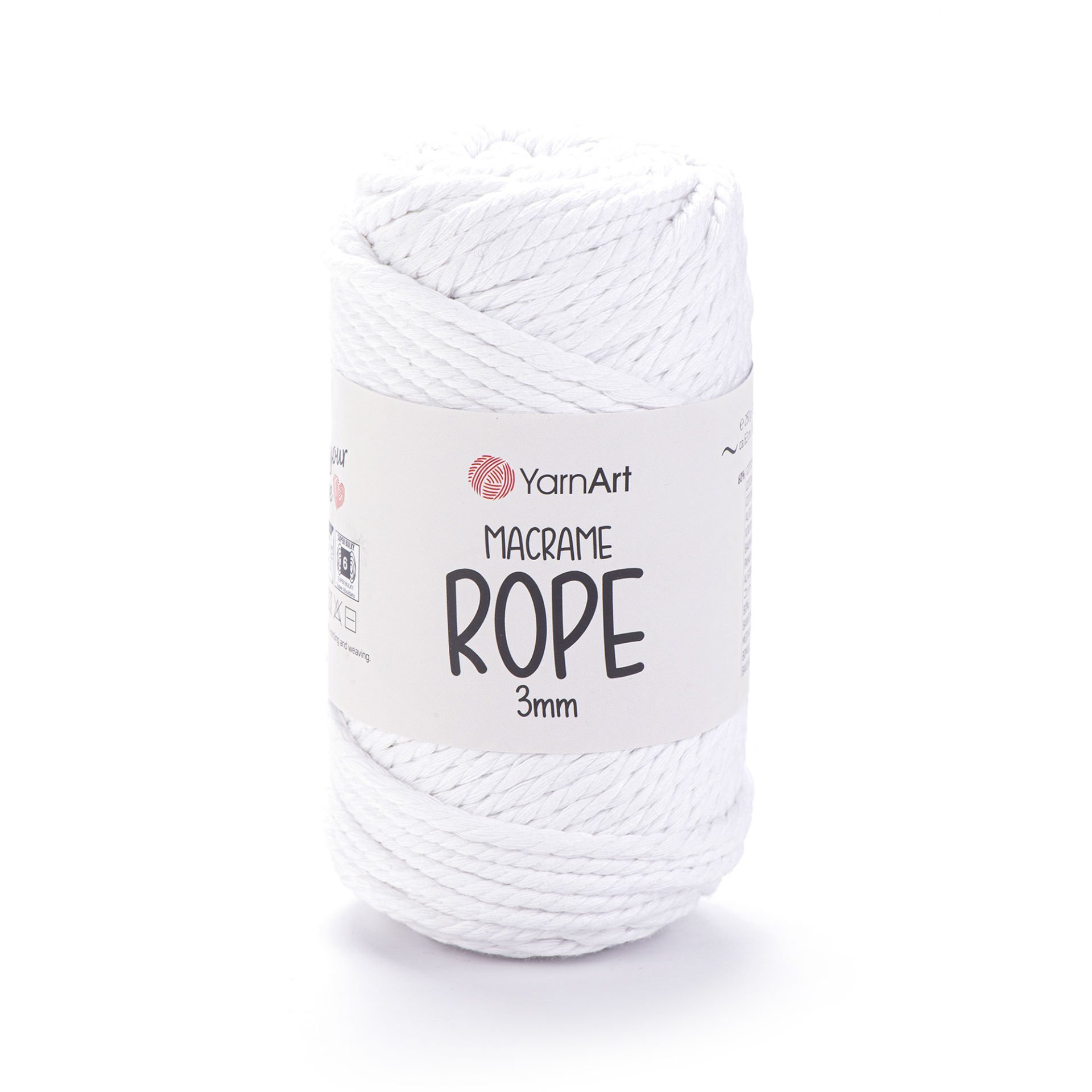 YARNART MACRAME ROPE 3 MM - MAKROME EL ÖRGÜ İPİ BEYAZ - 751