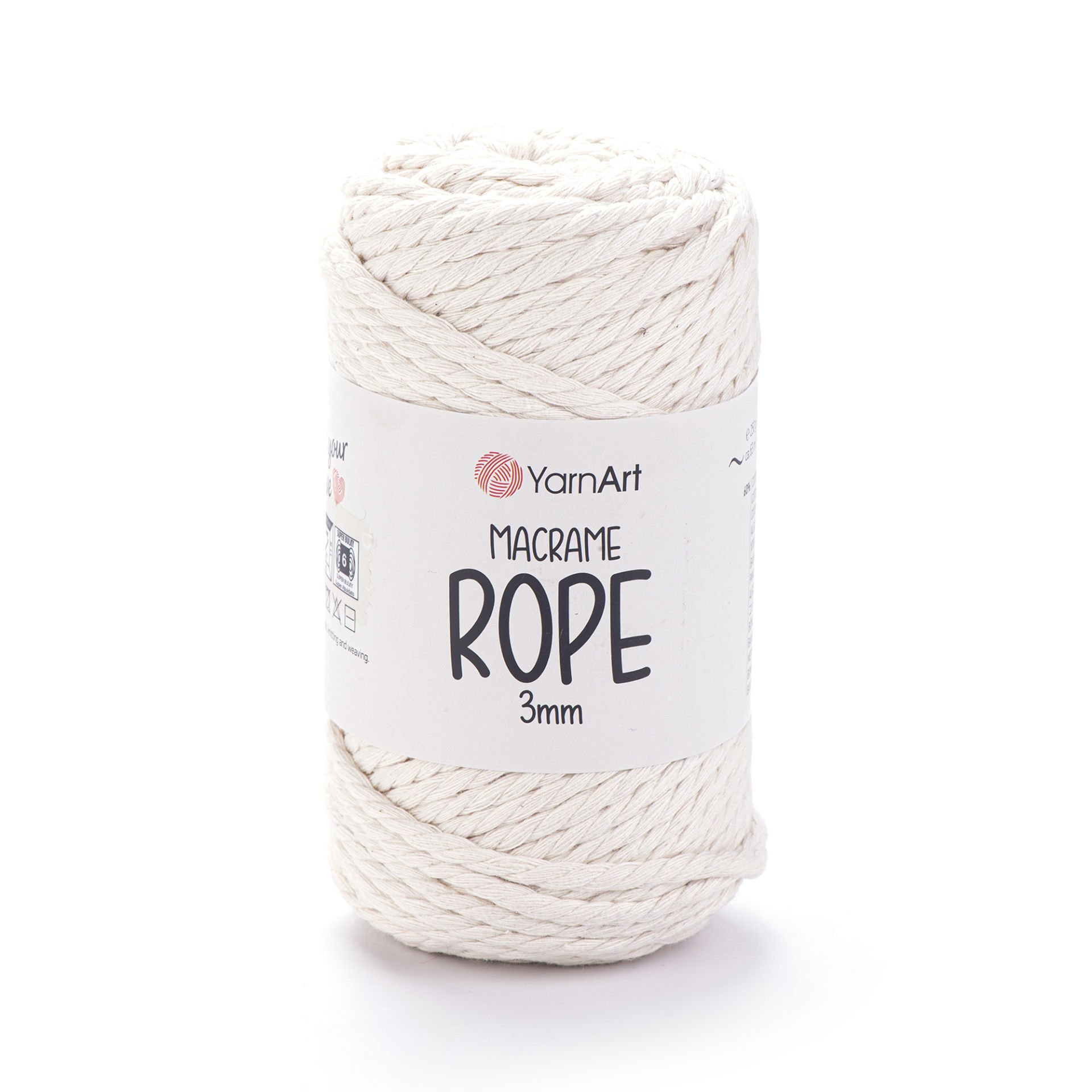 YARNART MACRAME ROPE 3 MM - MAKROME EL ÖRGÜ İPİ KIRIK BEYAZ - 752