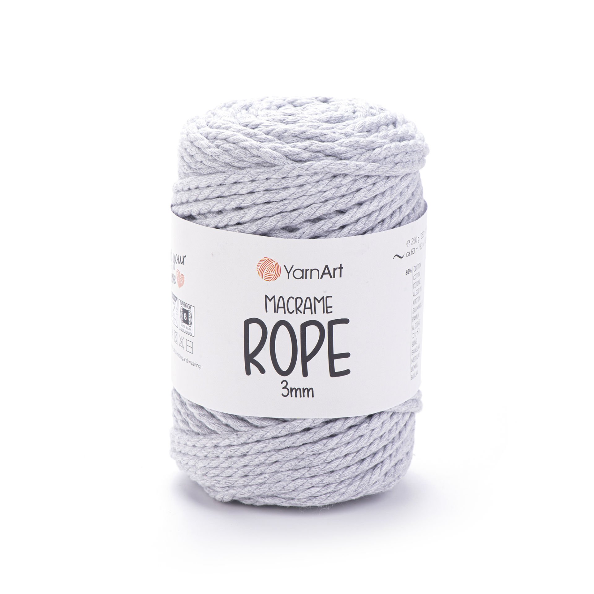 YARNART MACRAME ROPE 3 MM - MAKROME EL ÖRGÜ İPİ AÇIK GRİ - 756