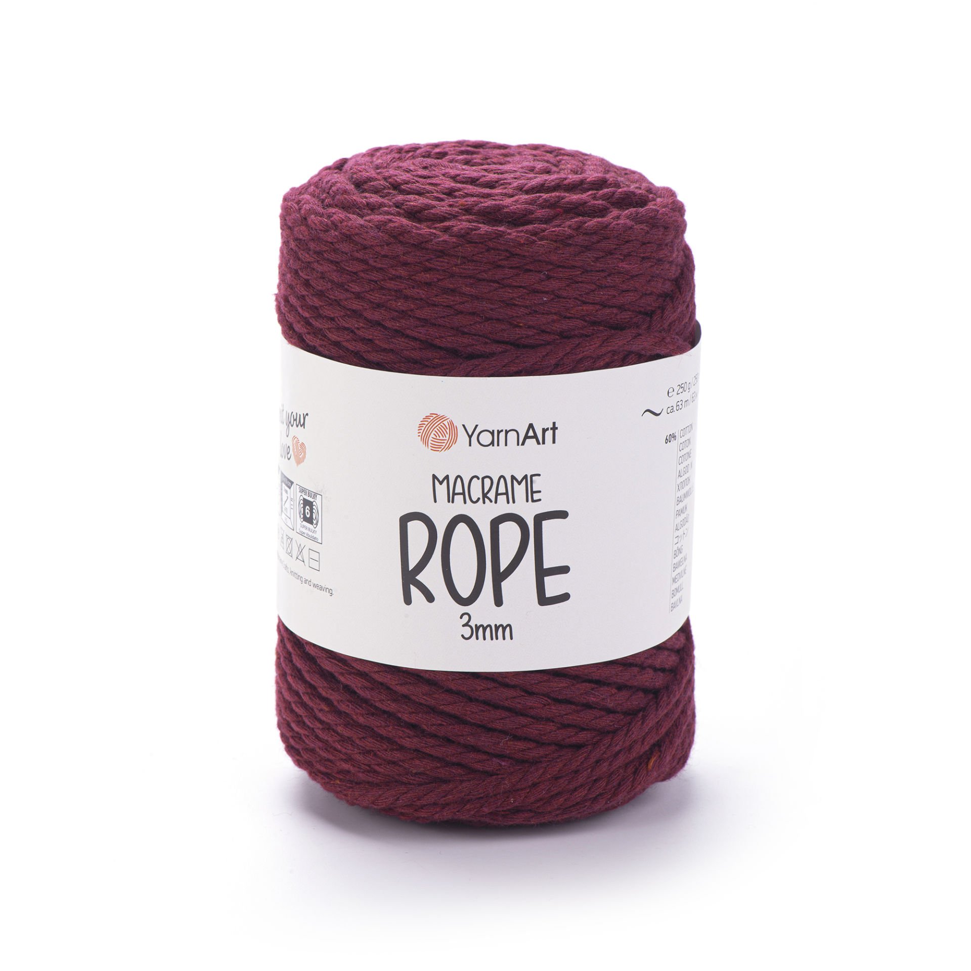 YARNART MACRAME ROPE 3 MM - MAKROME EL ÖRGÜ İPİ BORDO - 781