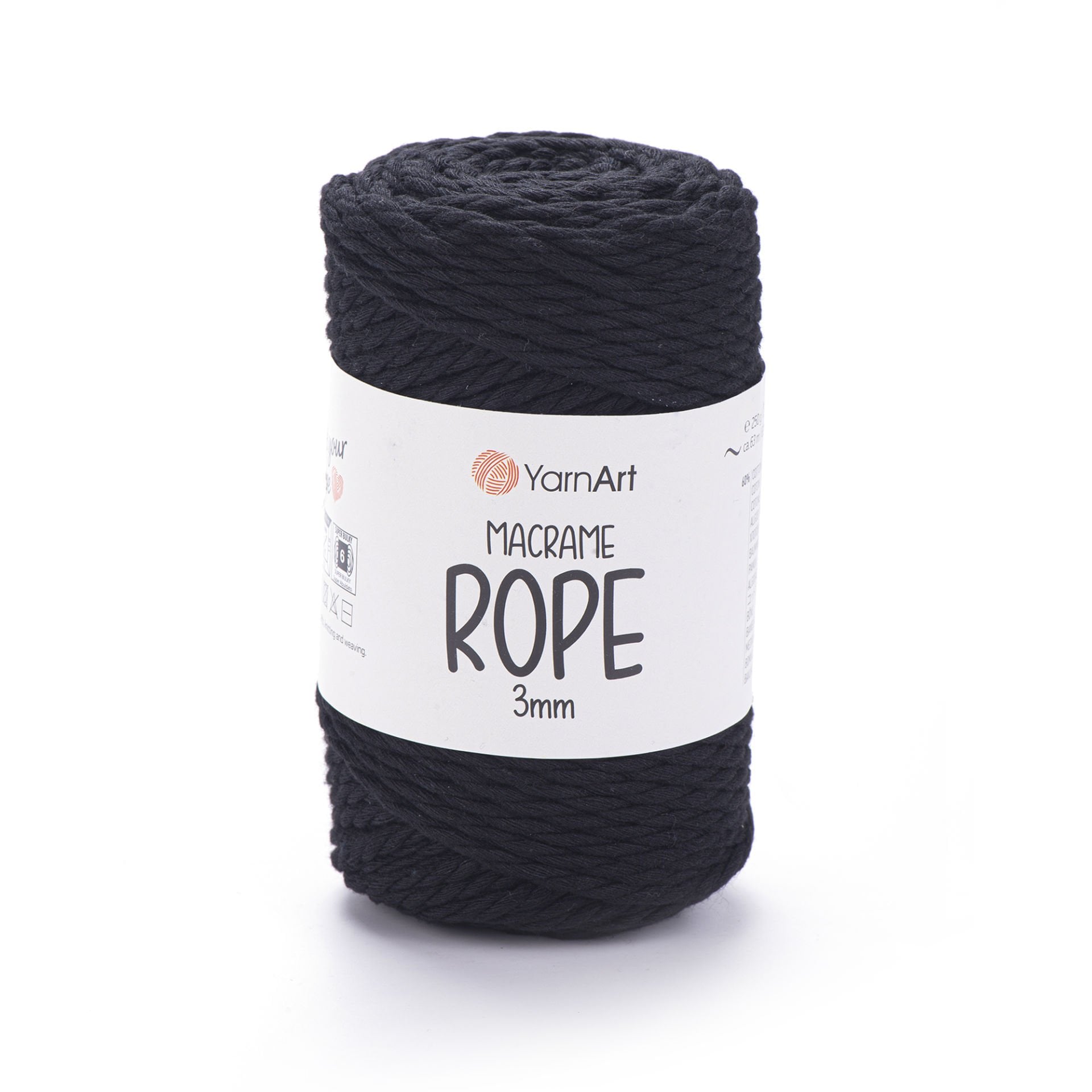 YARNART MACRAME ROPE 3 MM - MAKROME EL ÖRGÜ İPİ SİYAH - 750