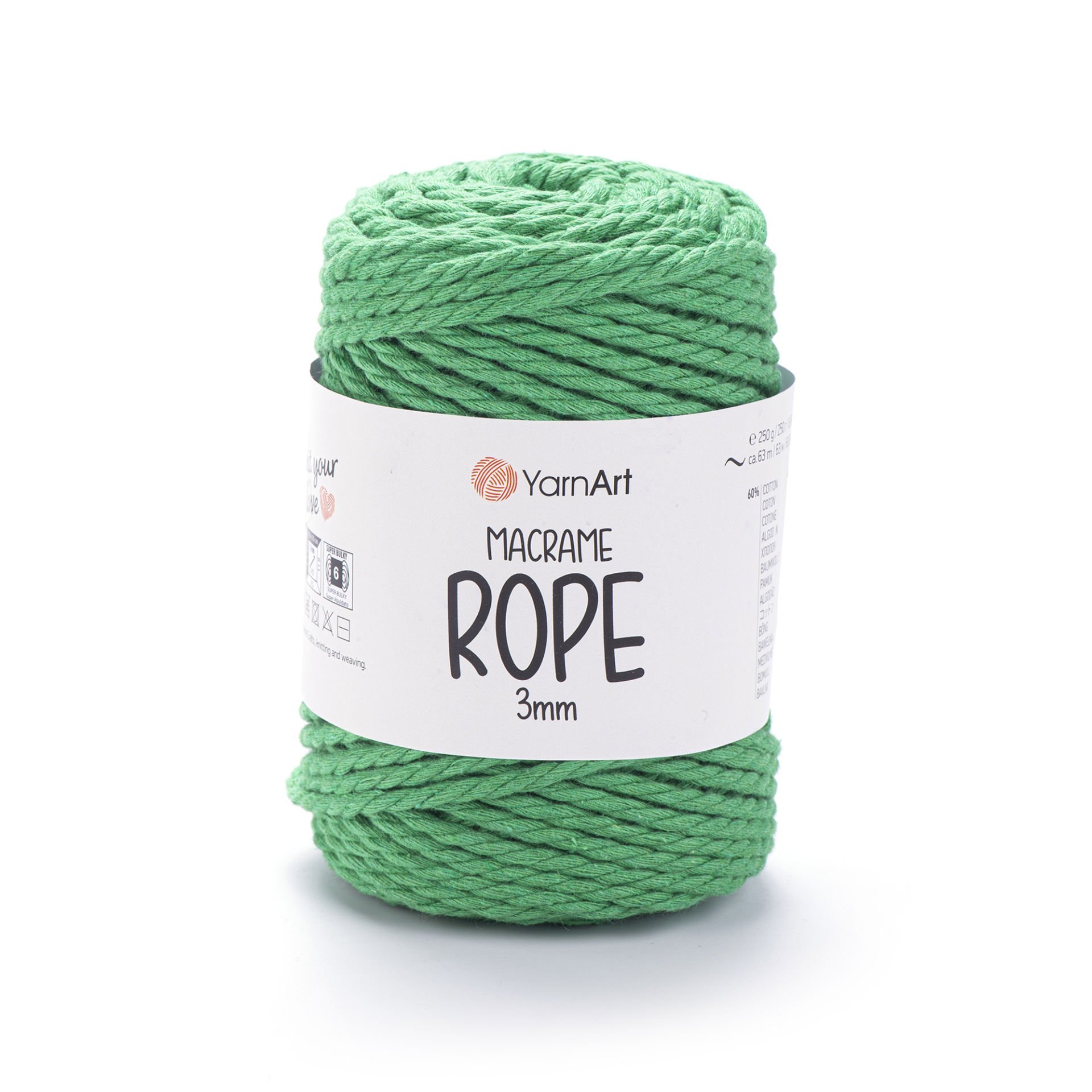 YARNART MACRAME ROPE 3 MM - MAKROME EL ÖRGÜ İPİ KOYU YEŞİL - 759