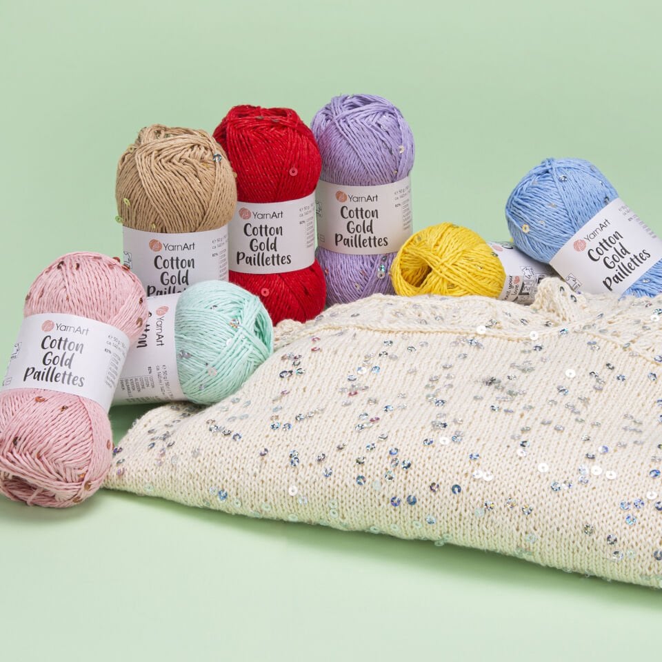 YARNART COTTON GOLD PAILLETTES - ÖRGÜ İPİ YEŞİL - 7113