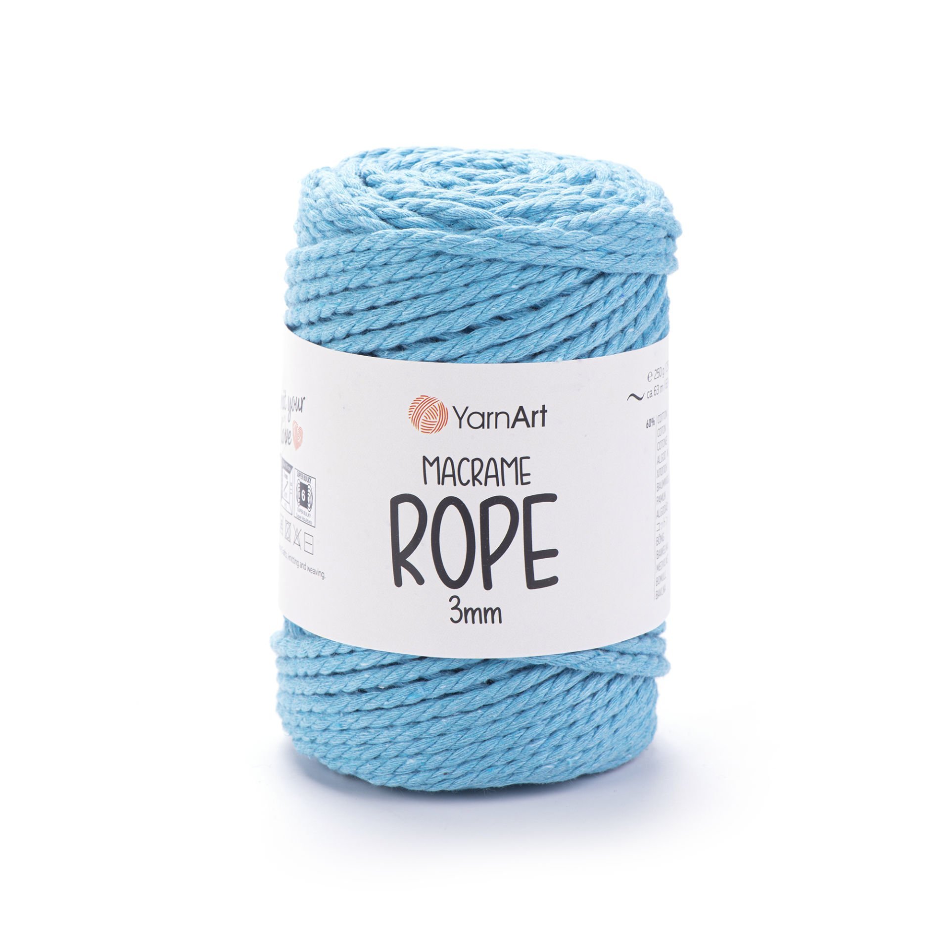 YARNART MACRAME ROPE 3 MM - MAKROME EL ÖRGÜ İPİ MAVİ - 763