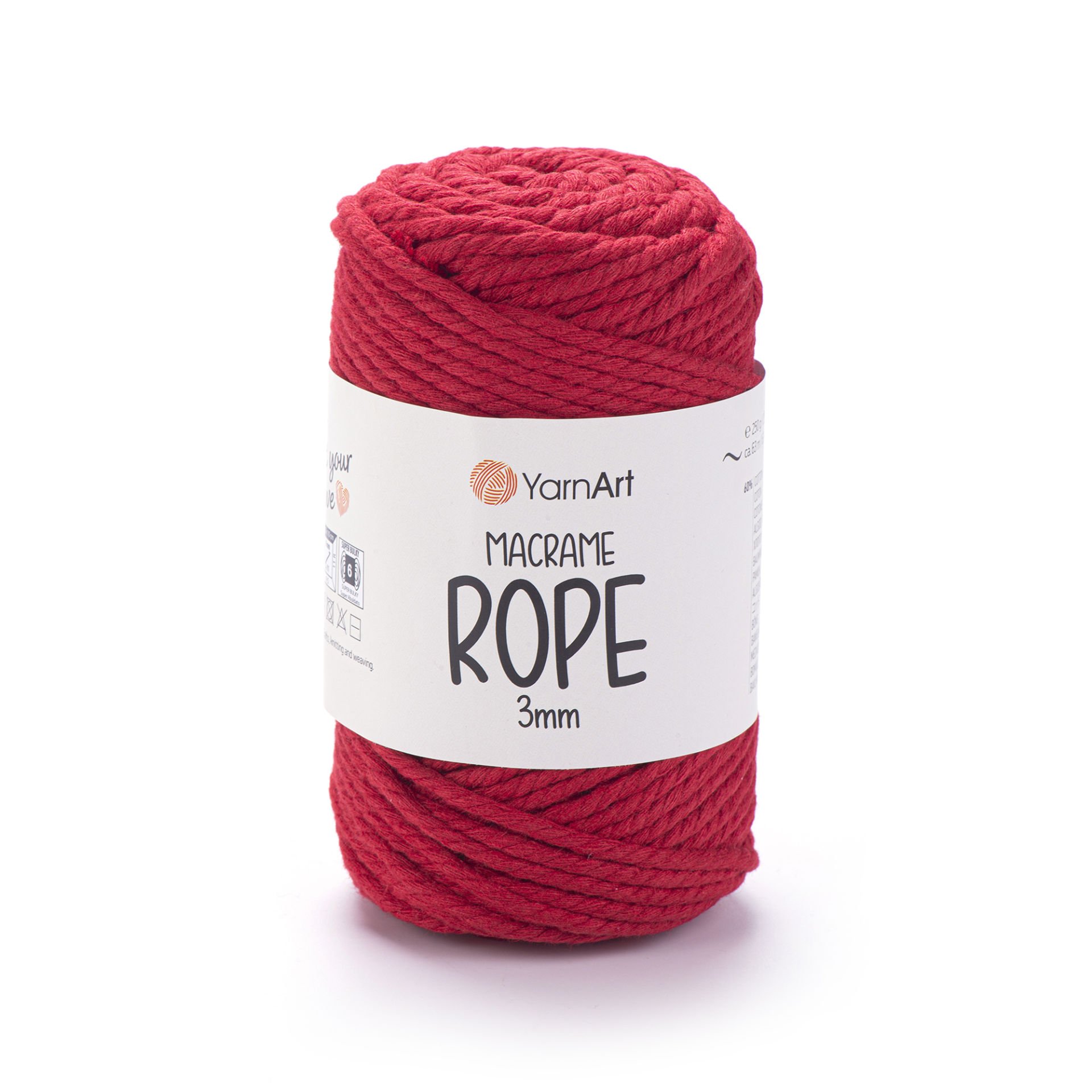 YARNART MACRAME ROPE 3 MM - MAKROME EL ÖRGÜ İPİ KIRMIZI - 773