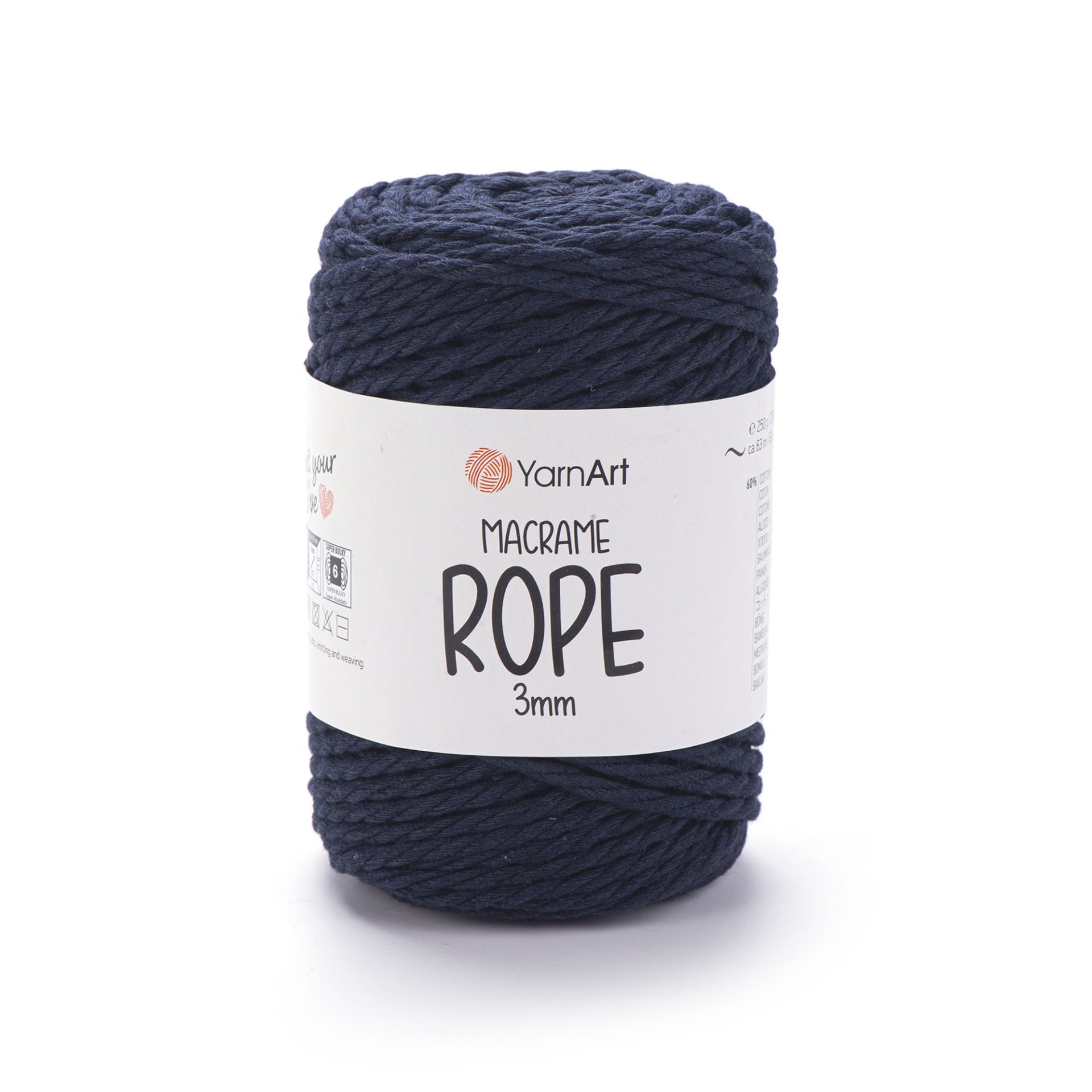 YARNART MACRAME ROPE 3 MM - MAKROME EL ÖRGÜ İPİ LACİVERT - 784