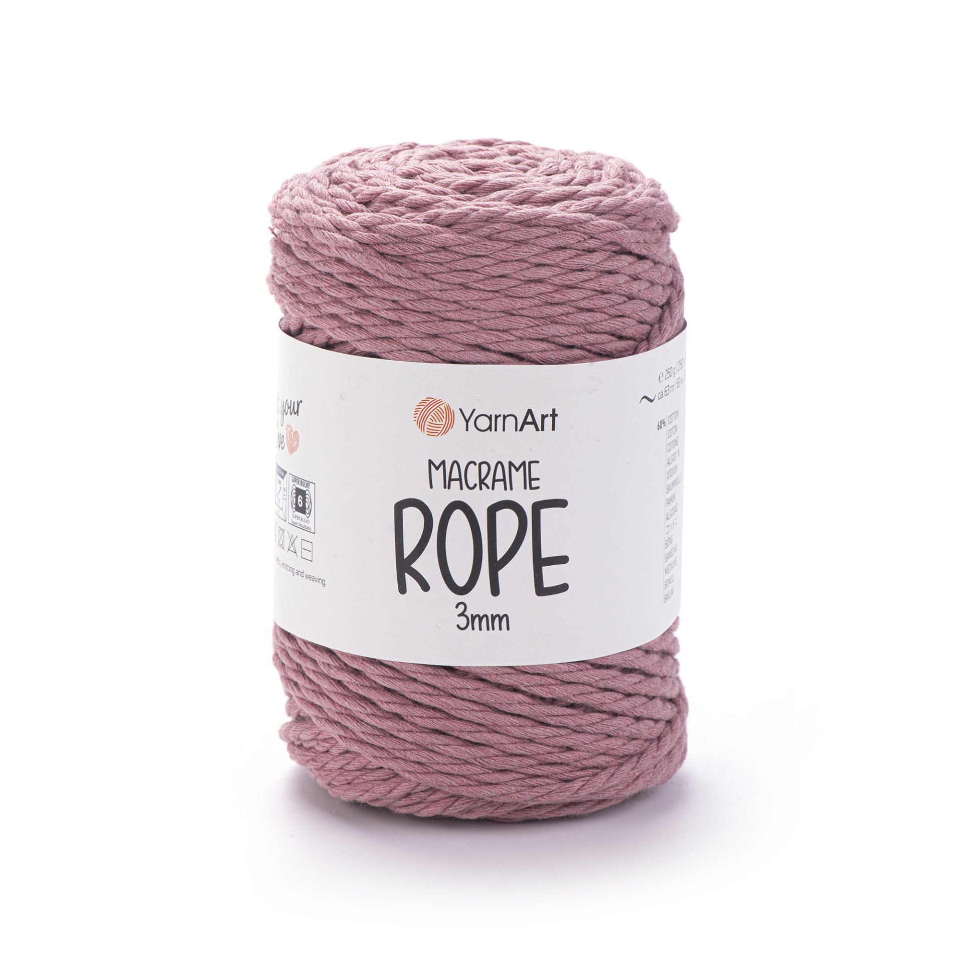 YARNART MACRAME ROPE 3 MM - MAKROME EL ÖRGÜ İPİ GÜL KURUSU - 792