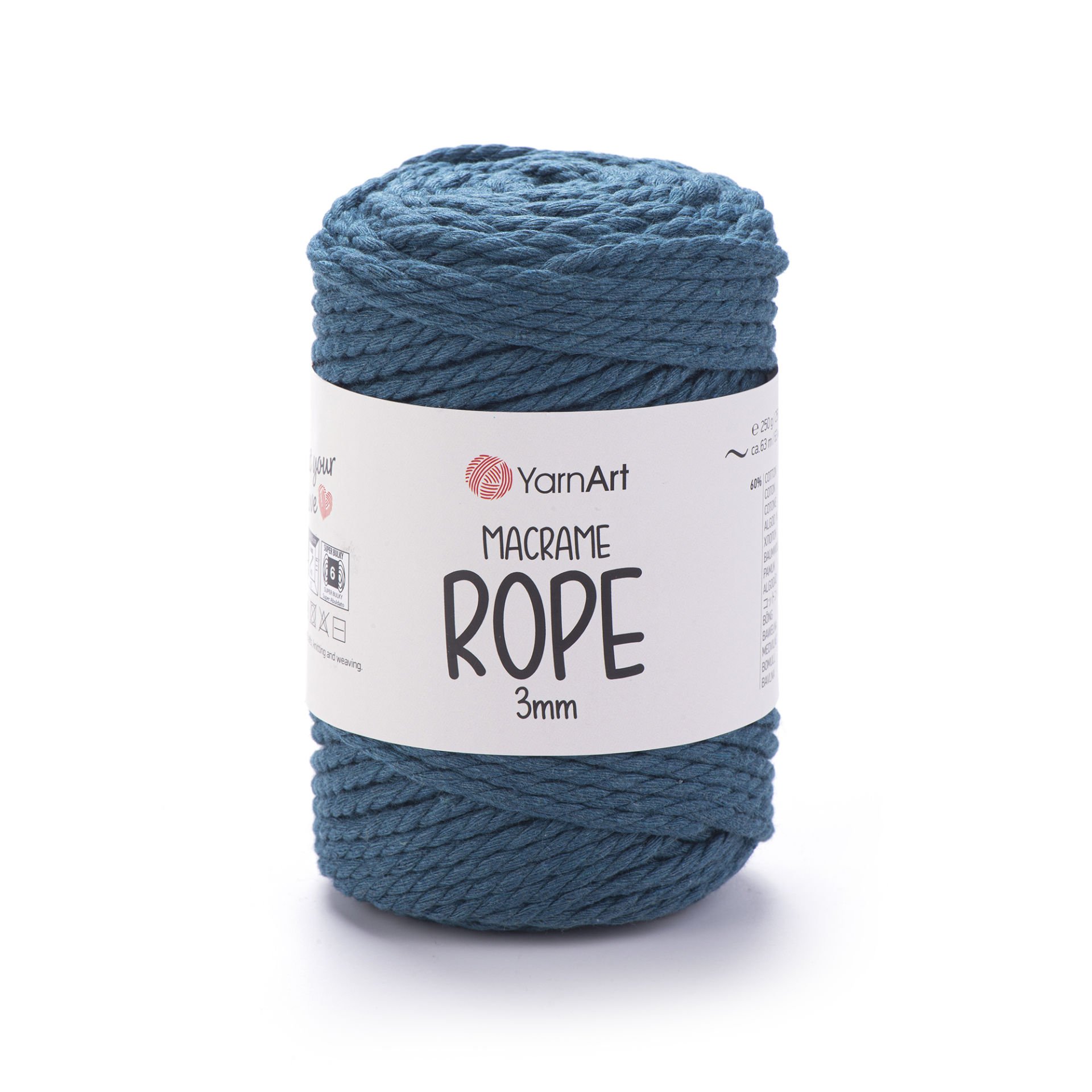 YARNART MACRAME ROPE 3 MM - MAKROME EL ÖRGÜ İPİ PETROL MAVİSİ - 789