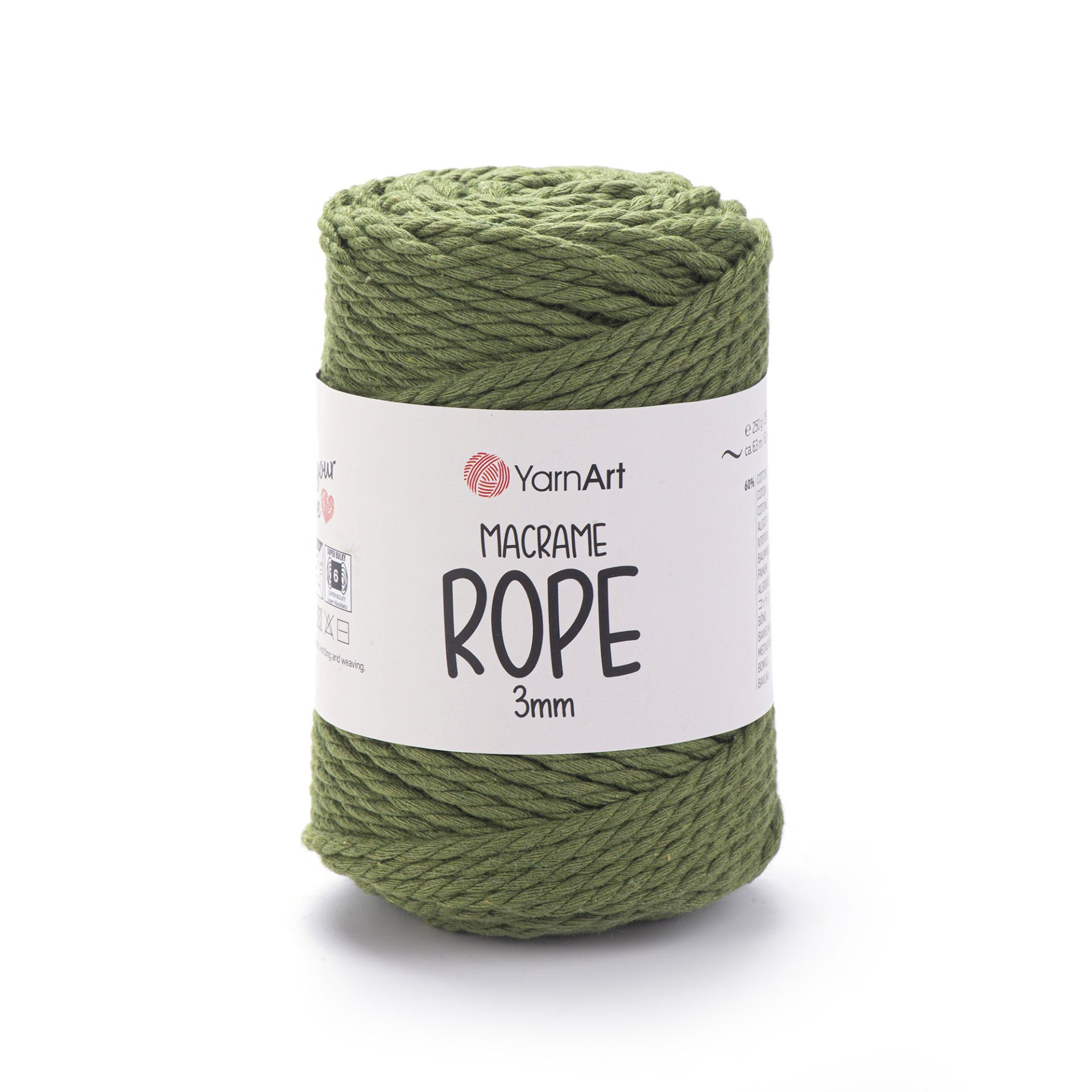 YARNART MACRAME ROPE 3 MM - MAKROME EL ÖRGÜ İPİ ZEYTİN YEŞİLİ - 787