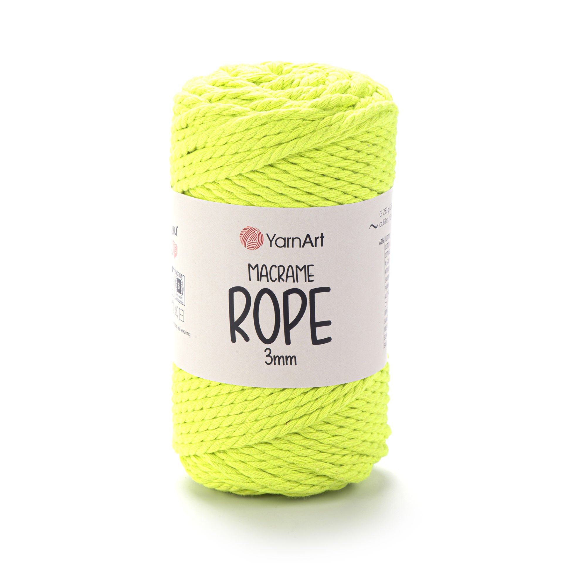 YARNART MACRAME ROPE 3 MM - MAKROME EL ÖRGÜ İPİ FOSFORLU YEŞİL - 801