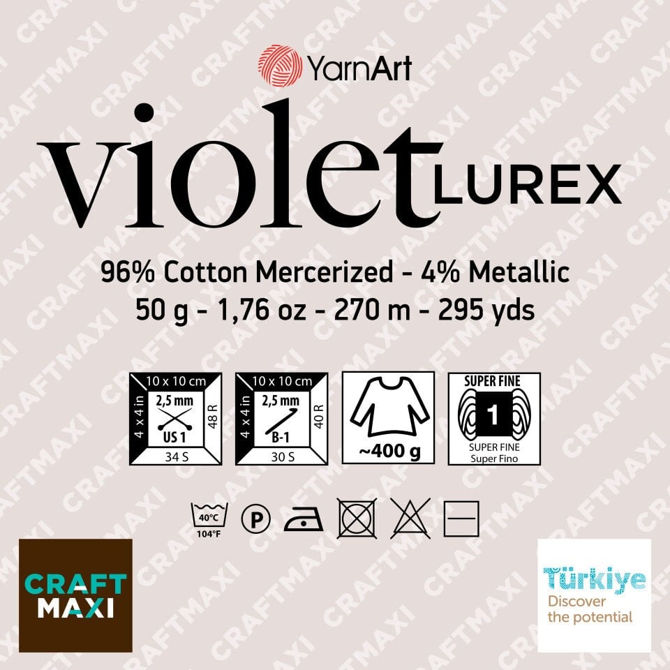 YARNART VIOLET LUREX - SİMLİ, MERSERİZE DANTEL İPİ