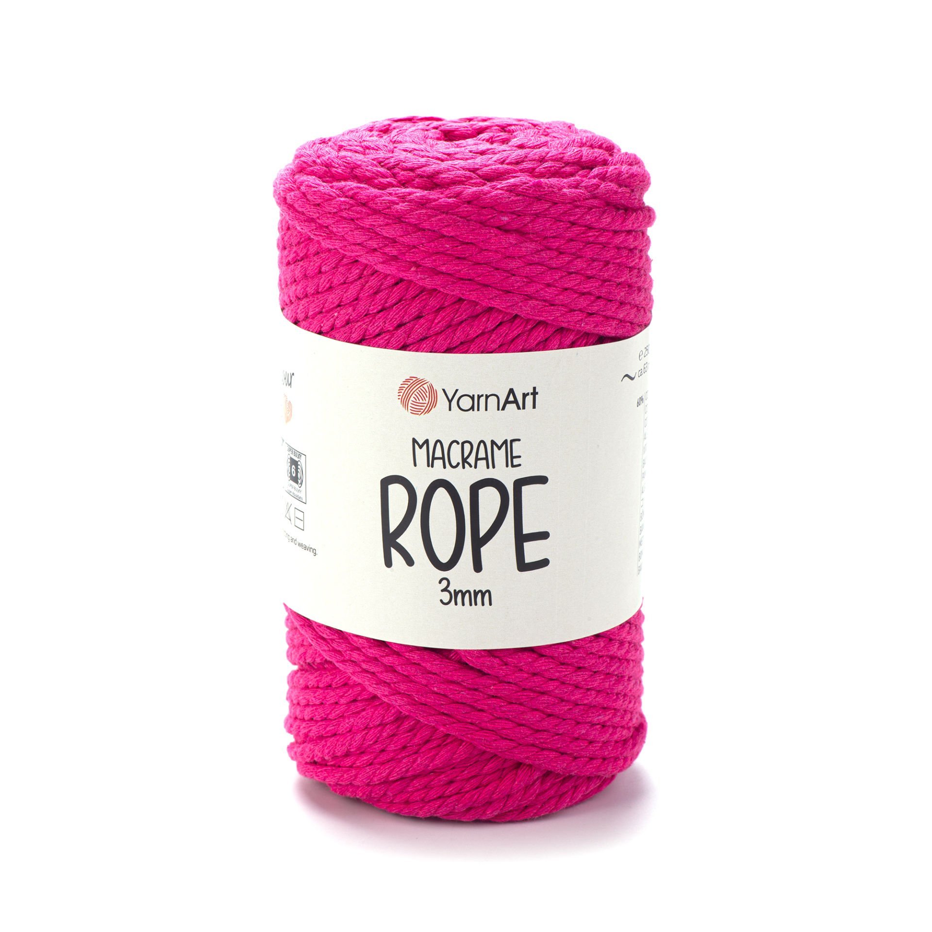 YARNART MACRAME ROPE 3 MM - MAKROME EL ÖRGÜ İPİ FOSFORLU PEMBE - 803