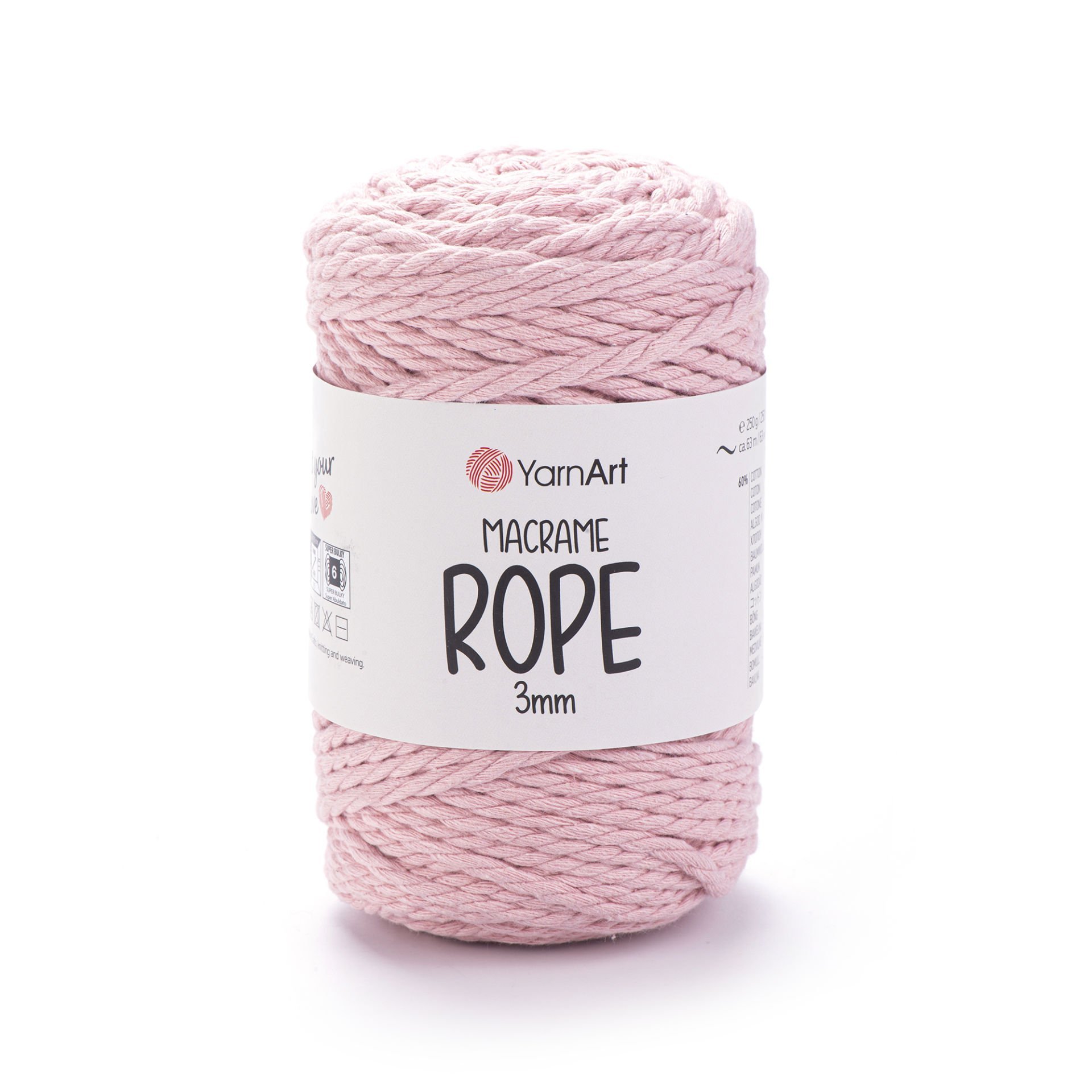 YARNART MACRAME ROPE 3 MM - MAKROME EL ÖRGÜ İPİ PEMBE - 762