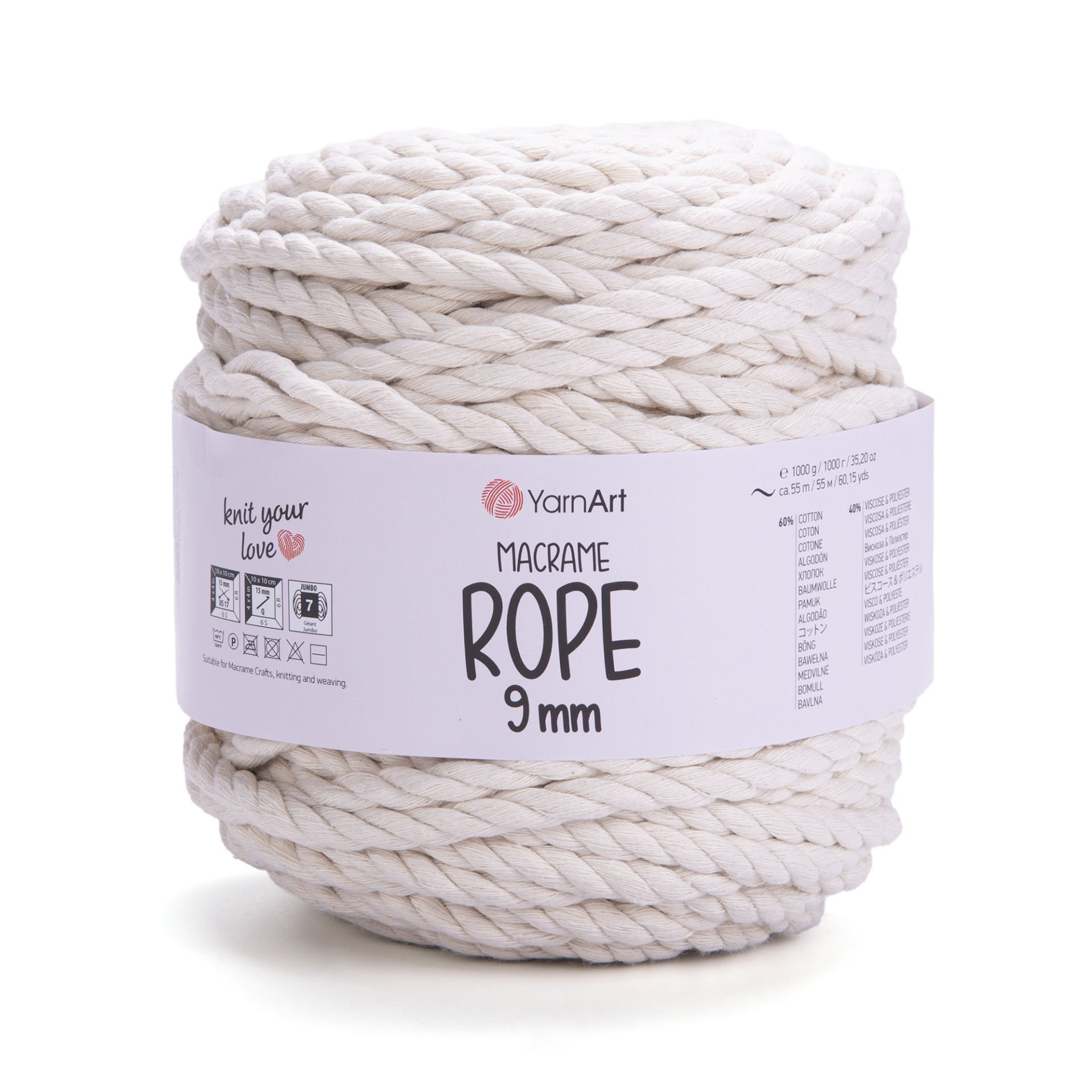 YARNART MACRAME ROPE 9MM - MAKROME EL ÖRGÜ İPİ KREM - 752