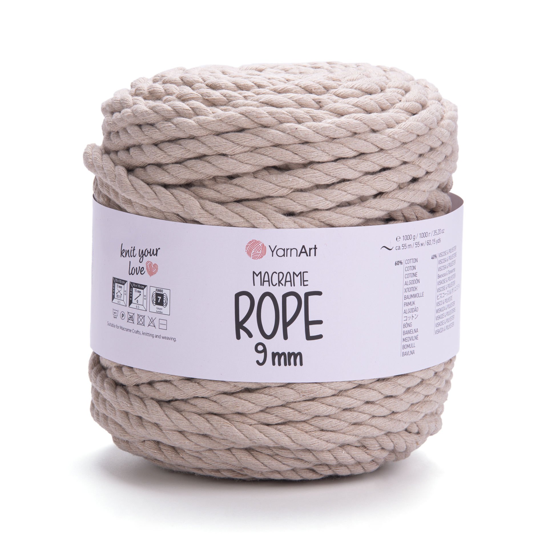 YARNART MACRAME ROPE 9MM - MAKROME EL ÖRGÜ İPİ BEJ - 753