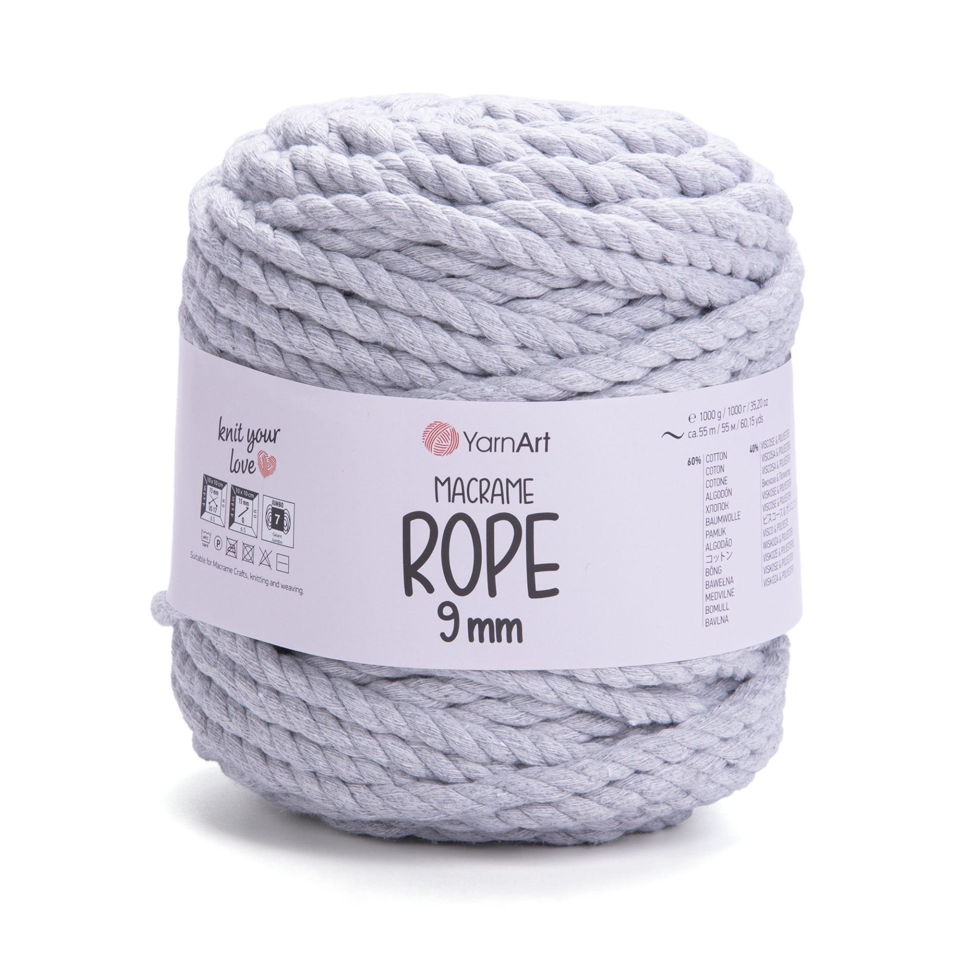 YARNART MACRAME ROPE 9MM - MAKROME EL ÖRGÜ İPİ GRİ - 756