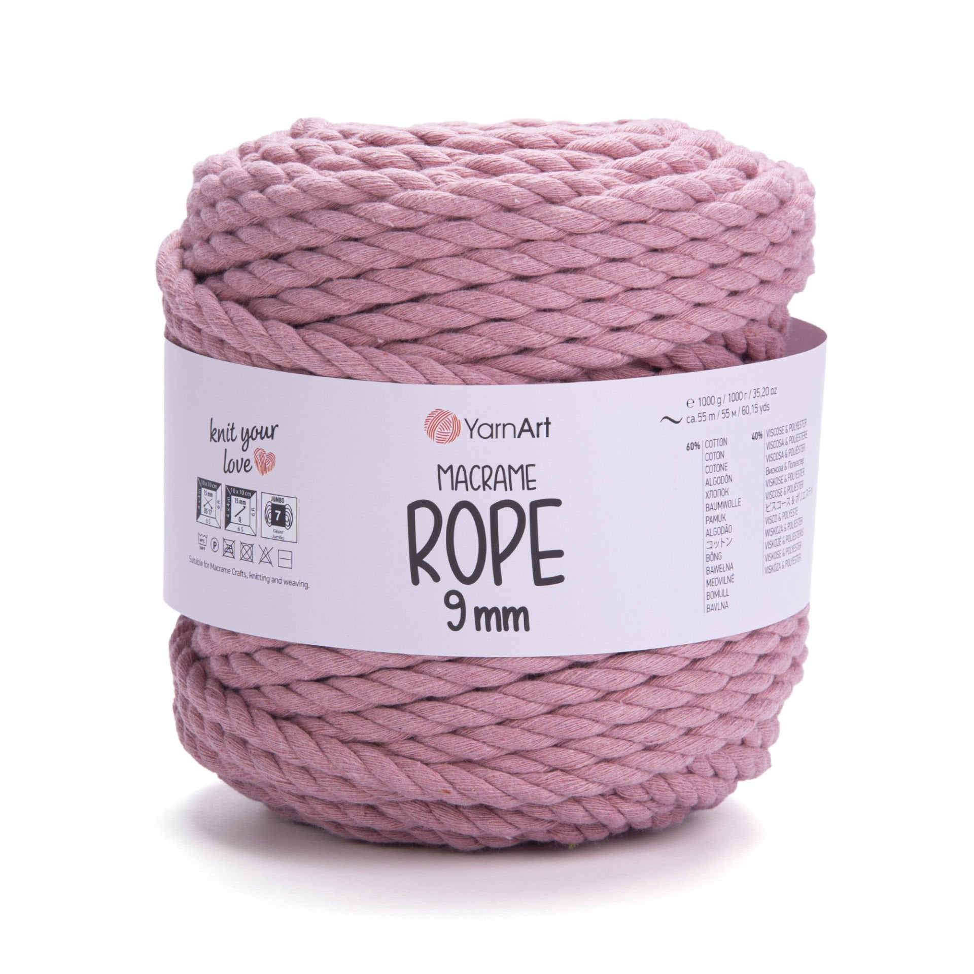 YARNART MACRAME ROPE 9MM - MAKROME EL ÖRGÜ İPİ PEMBE - 792