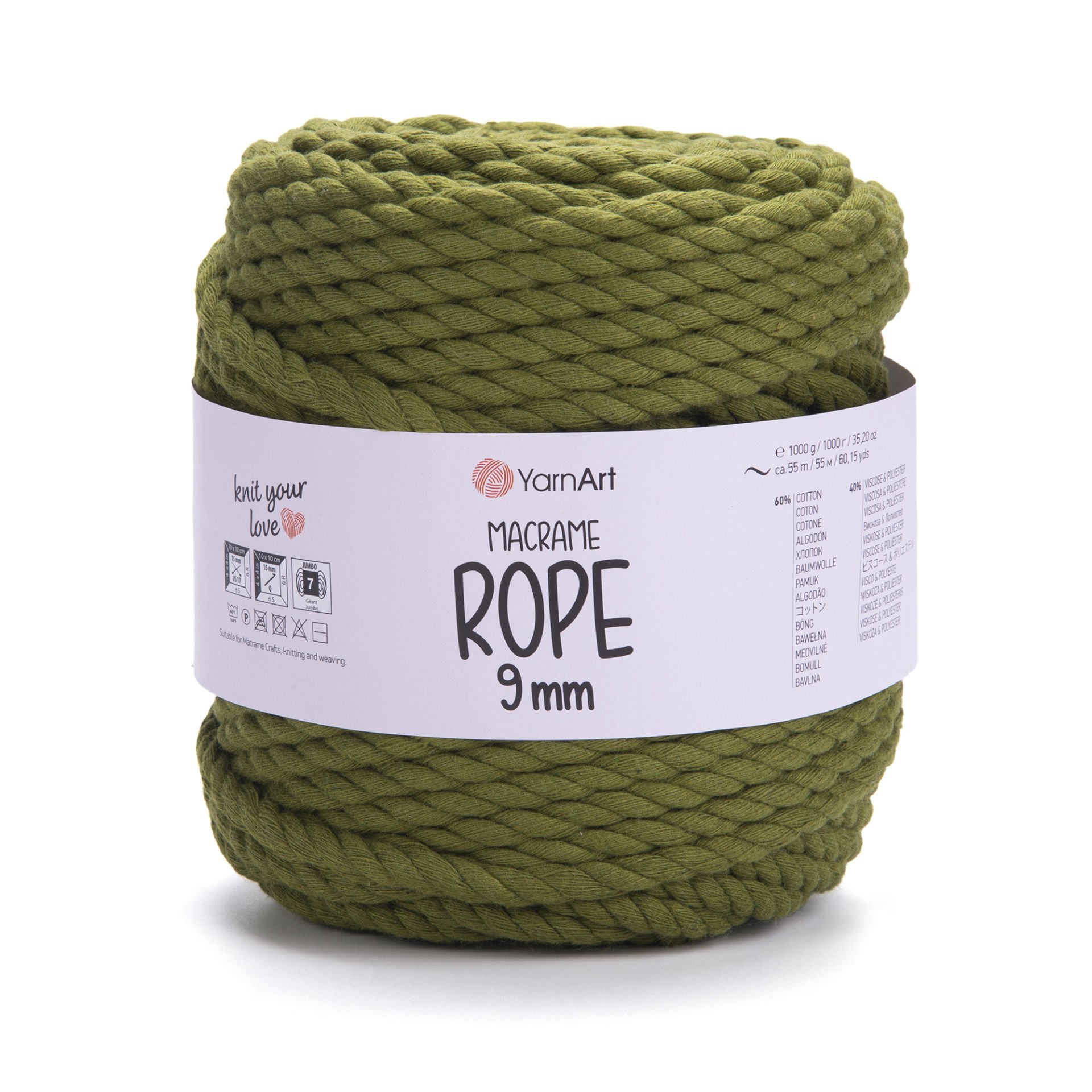 YARNART MACRAME ROPE 9MM - MAKROME EL ÖRGÜ İPİ YEŞİL - 787