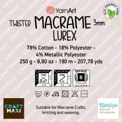 YARNART TWISTED MACRAME 3 MM LUREX - MAKROME EL ÖRGÜ İPİ
