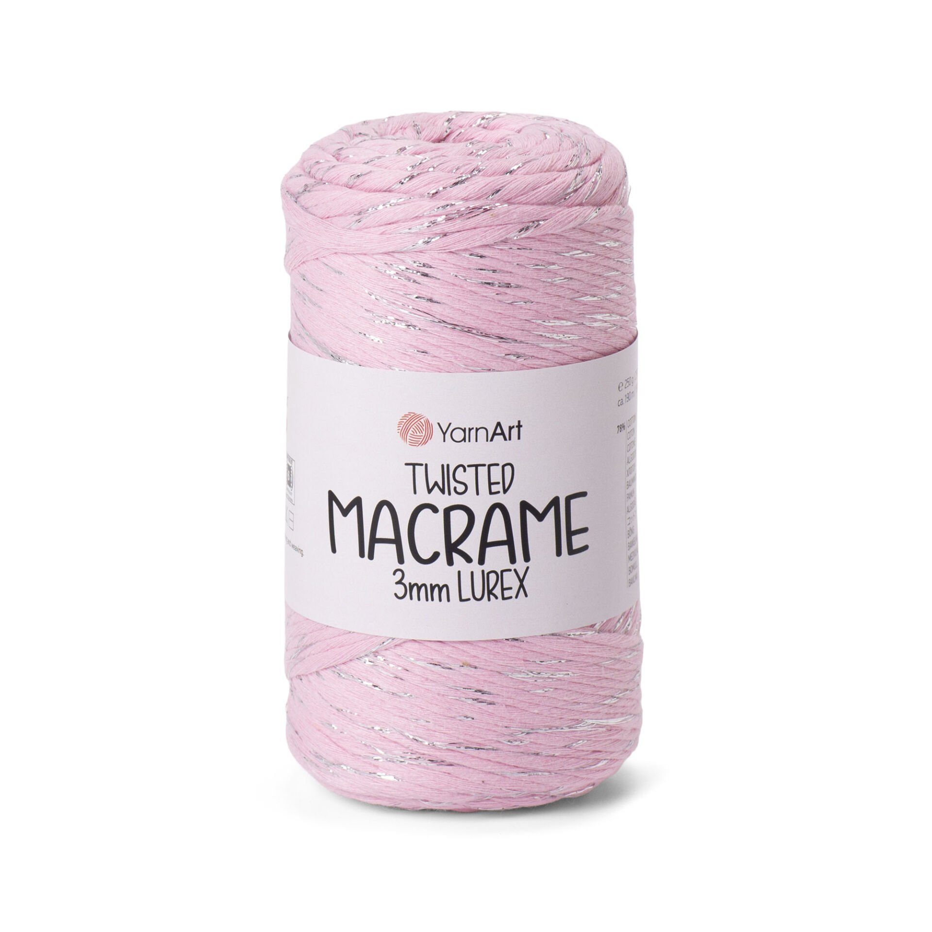 YARNART TWISTED MACRAME 3 MM LUREX - MAKROME EL ÖRGÜ İPİ PEMBE - 762