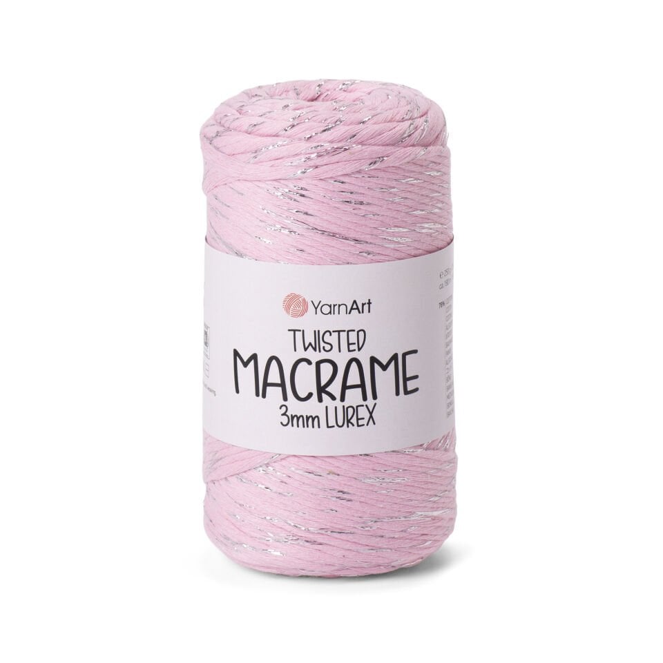 YARNART TWISTED MACRAME 3 MM LUREX - MAKROME EL ÖRGÜ İPİ PEMBE - 762