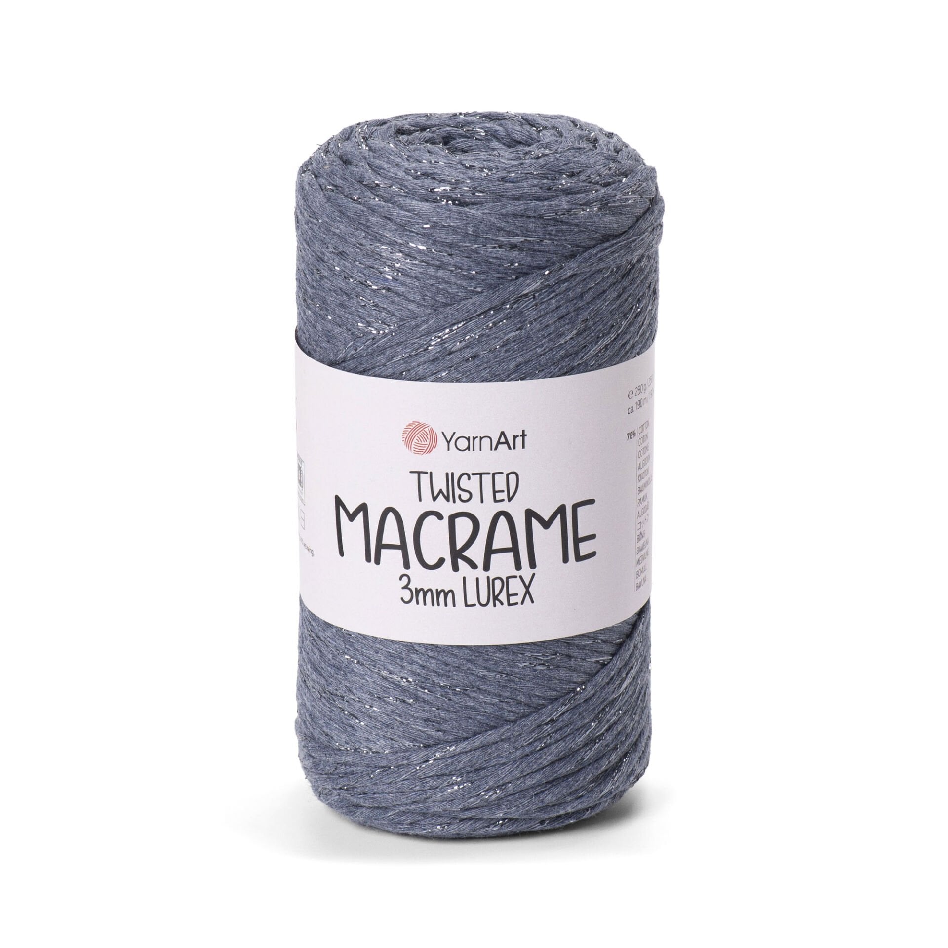 YARNART TWISTED MACRAME 3 MM LUREX - MAKROME EL ÖRGÜ İPİ KOT MAVİSİ - 761